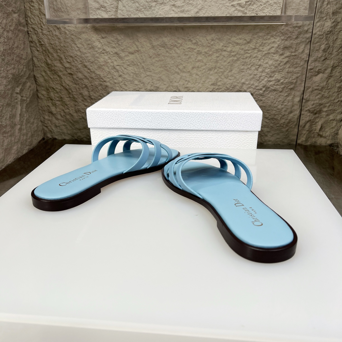 Dior D-Club Blue Leather Flat Sandals with CD Signature - Women's Slides 5 i1752686464974 9297 0 4