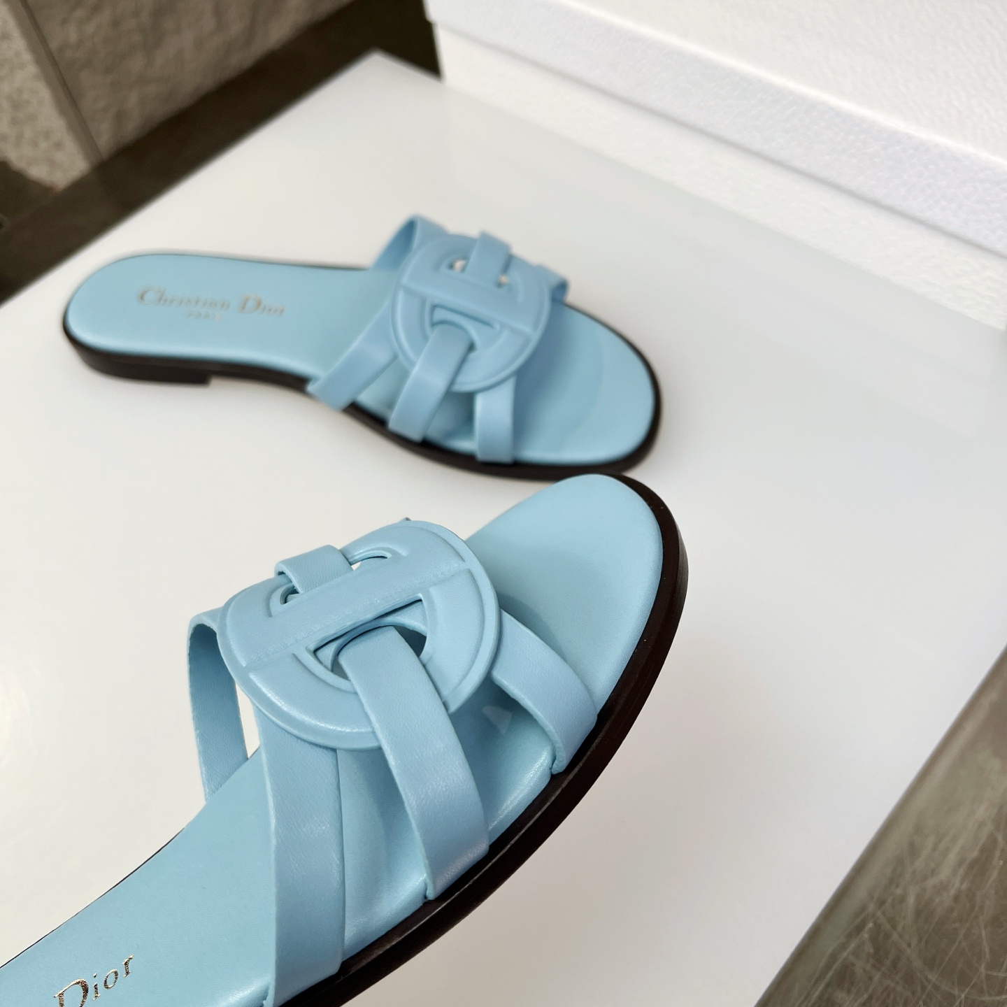 Dior D-Club Blue Leather Flat Sandals with CD Signature - Women's Slides 4 i1752686466783 1258 0 3