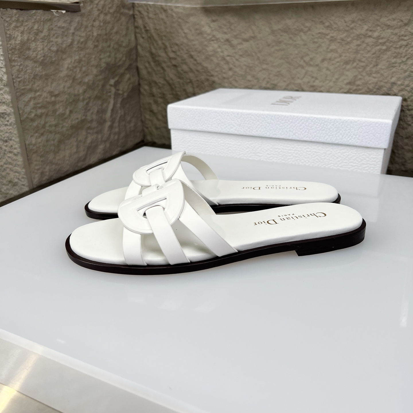 Dior D-Club White Leather Flat Sandals with Cutout CD Signature 2 i1752686557942 5442 0 1