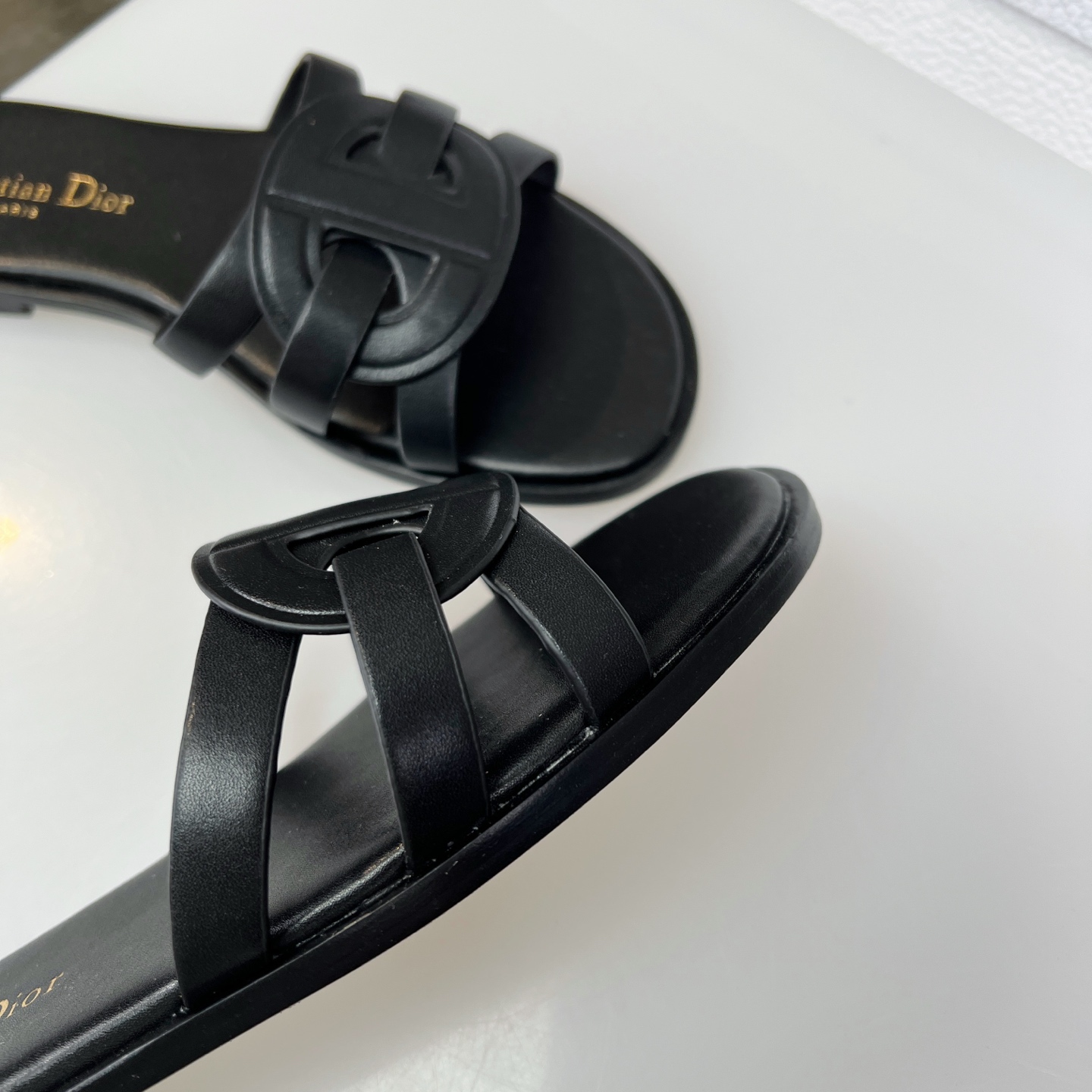 Dior D-Club Leather Sandals with CD Signature - Black Flat Slides 5 i1752686627665 9329 0 3