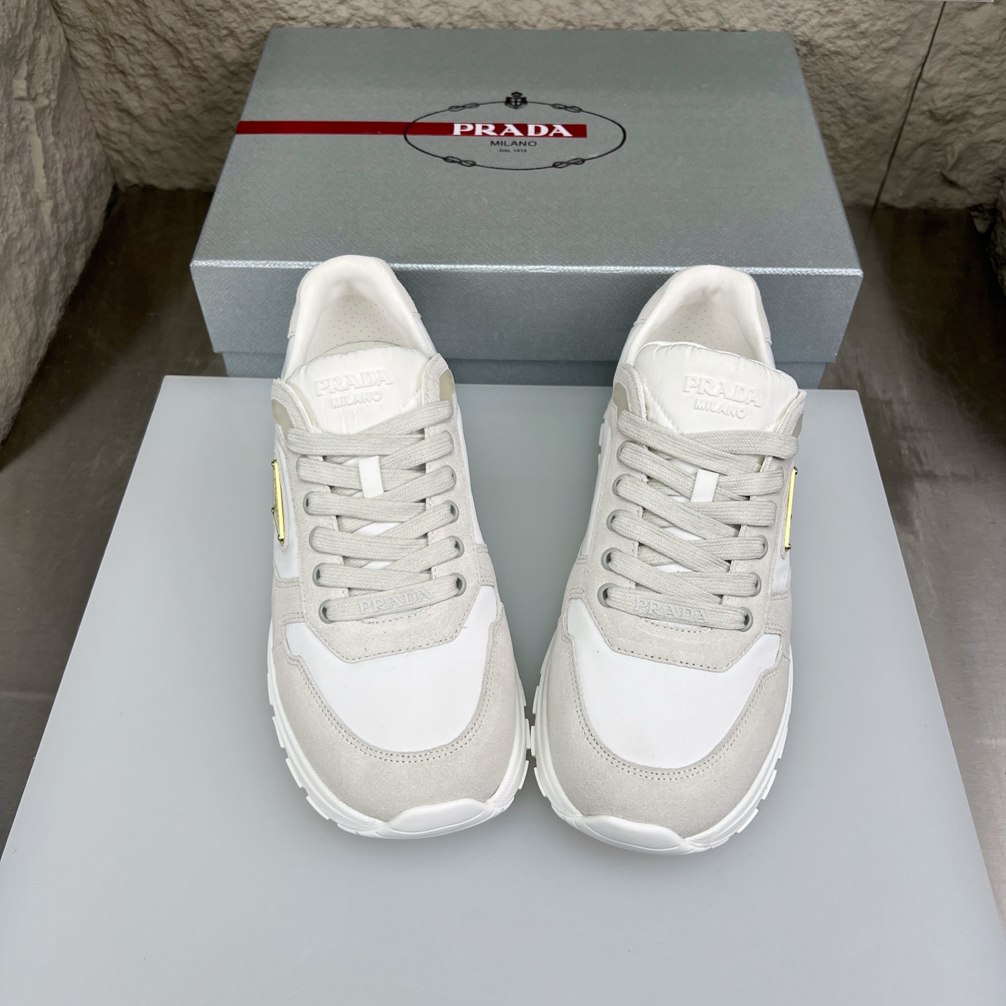 Prada White Nappa Leather & Mesh Runner Sneakers With Metal Logo Accent 3 i1752830554535 7232 0 2
