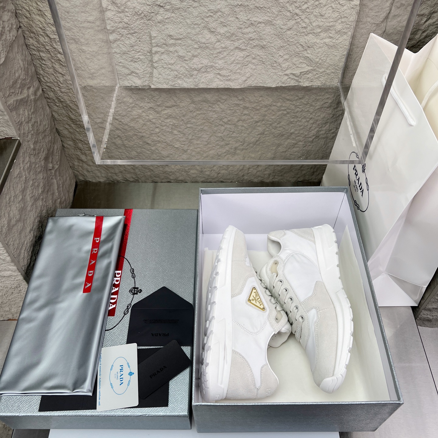 Prada White Nappa Leather & Mesh Runner Sneakers With Metal Logo Accent 2 i1752830554546 8932 0 1