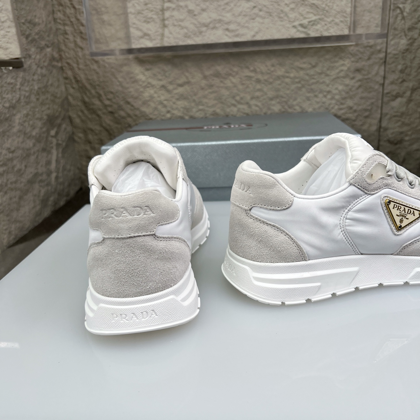 Prada White Nappa Leather & Mesh Runner Sneakers With Metal Logo Accent 8 i1752830554550 7515 0 7