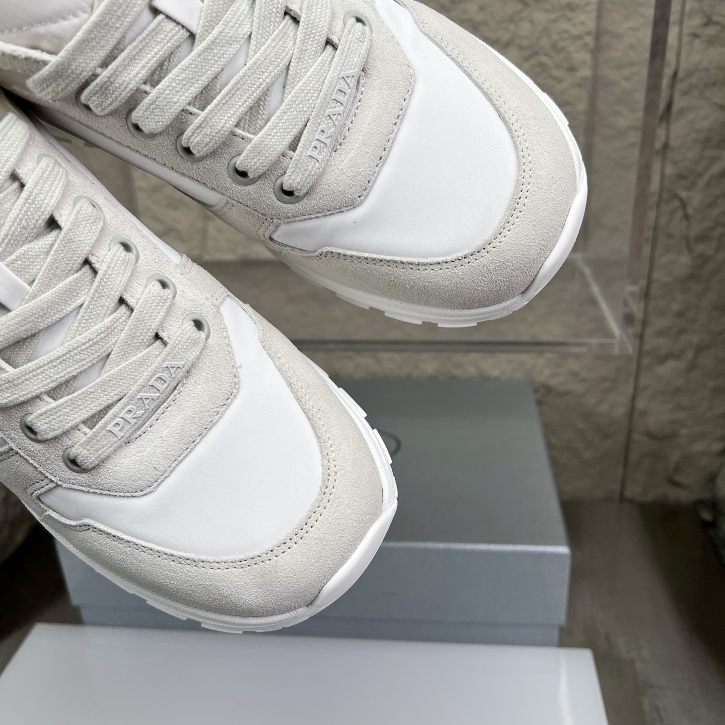 Prada White Nappa Leather & Mesh Runner Sneakers With Metal Logo Accent 6 i1752830556193 1415 0 5