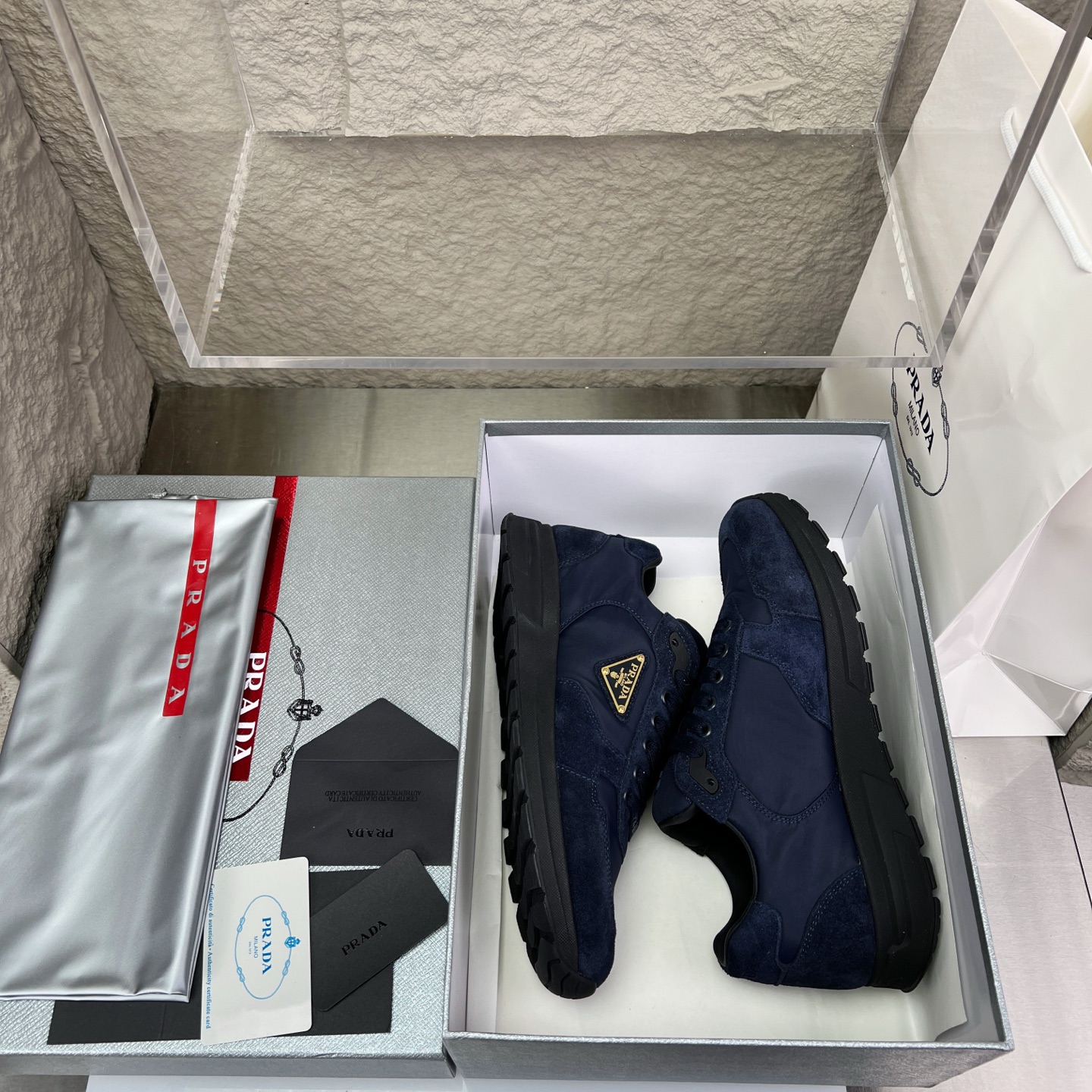 Prada Men's Nappa Leather & Mesh Sneakers With Metal Logo Accent 2 i1752830686387 9461 0 1