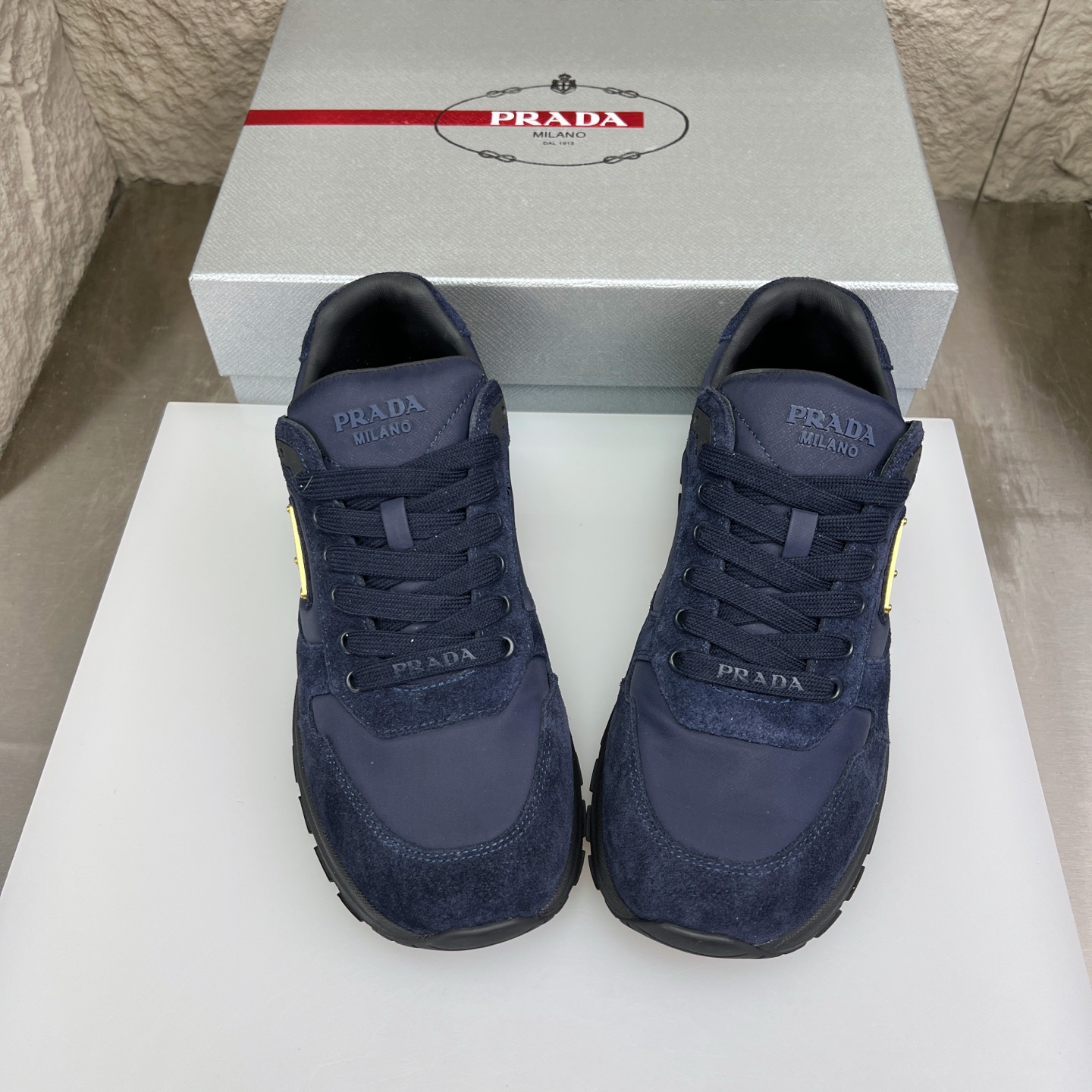 Prada Men's Nappa Leather & Mesh Sneakers With Metal Logo Accent 3 i1752830687555 3379 0 2