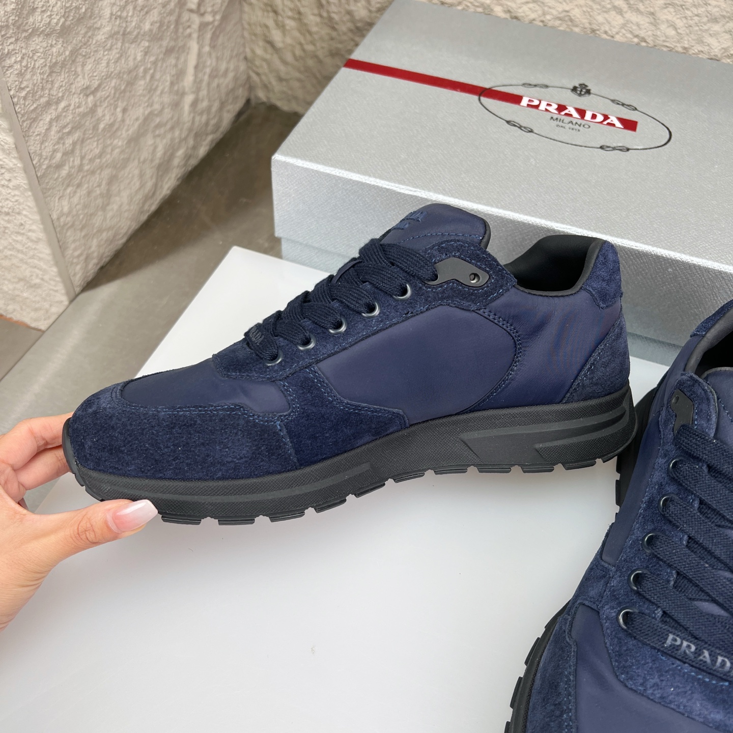 Prada Men's Nappa Leather & Mesh Sneakers With Metal Logo Accent 5 i1752830687585 1475 0 4