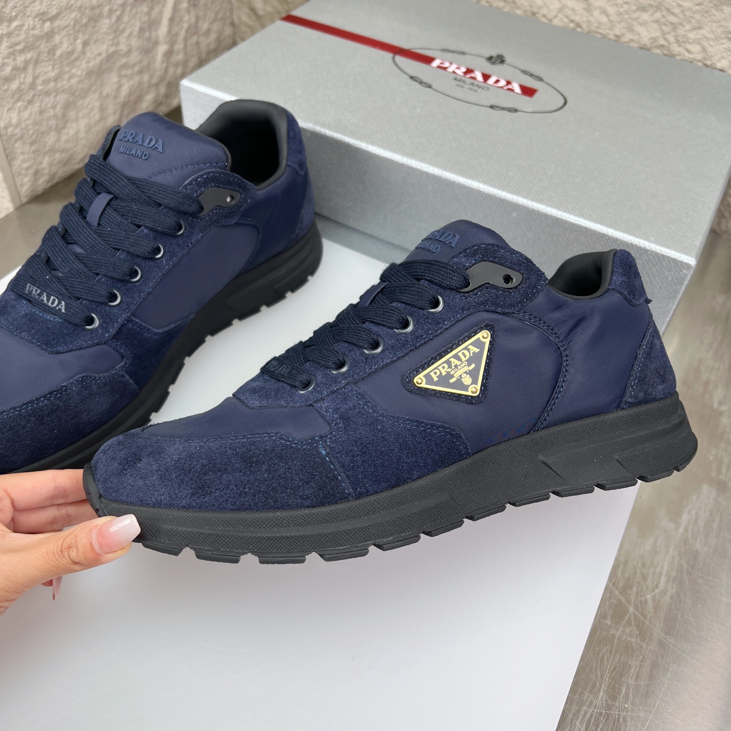 Prada Men's Nappa Leather & Mesh Sneakers With Metal Logo Accent 4 i1752830687587 6130 0 3