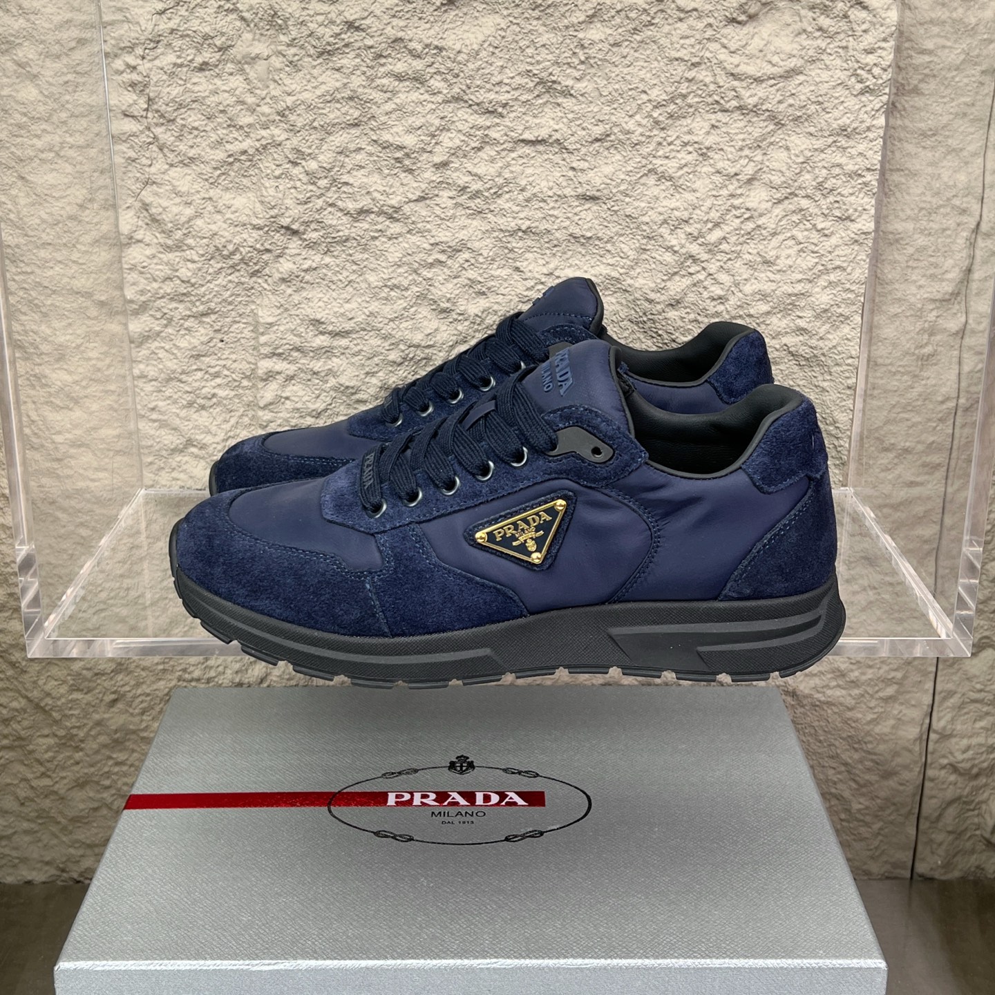 Prada Men's Nappa Leather & Mesh Sneakers With Metal Logo Accent 1 i1752830687607 9042 0 0