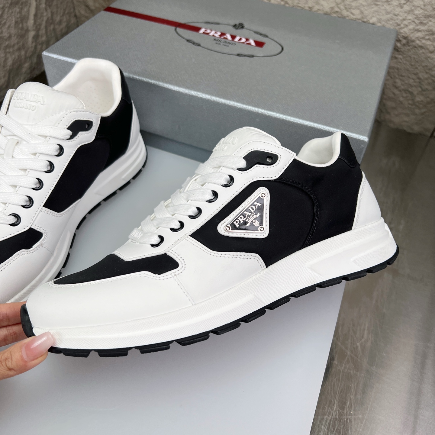 Prada Leather Sneakers: Nappa Calfskin, Perforated Canvas, Metal Hardware 5 i1752831329197 1762 0 3