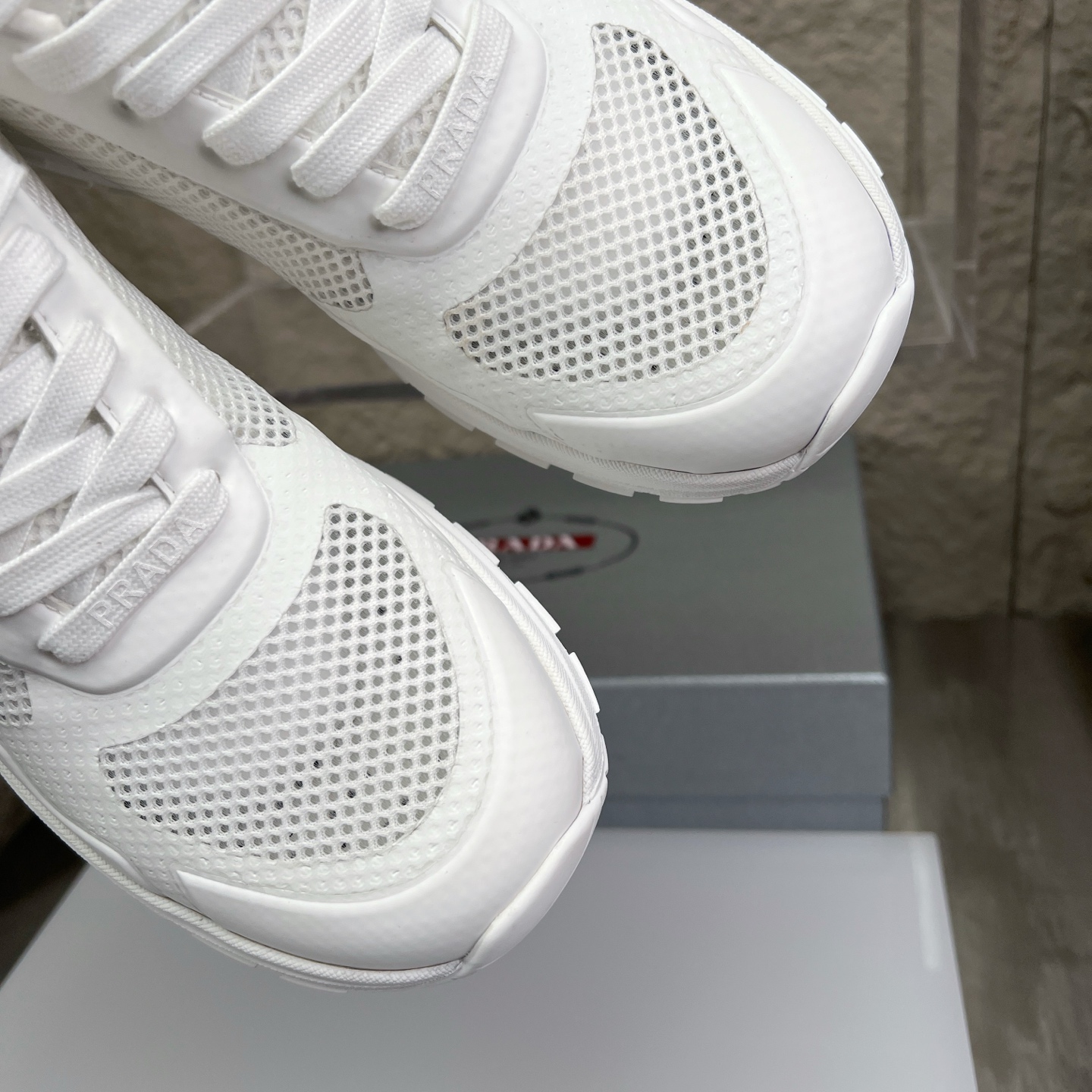 Prada Nappa Leather & Mesh Sneakers with Metal Logo Accent - White 7 i1752831549304 3672 0 5