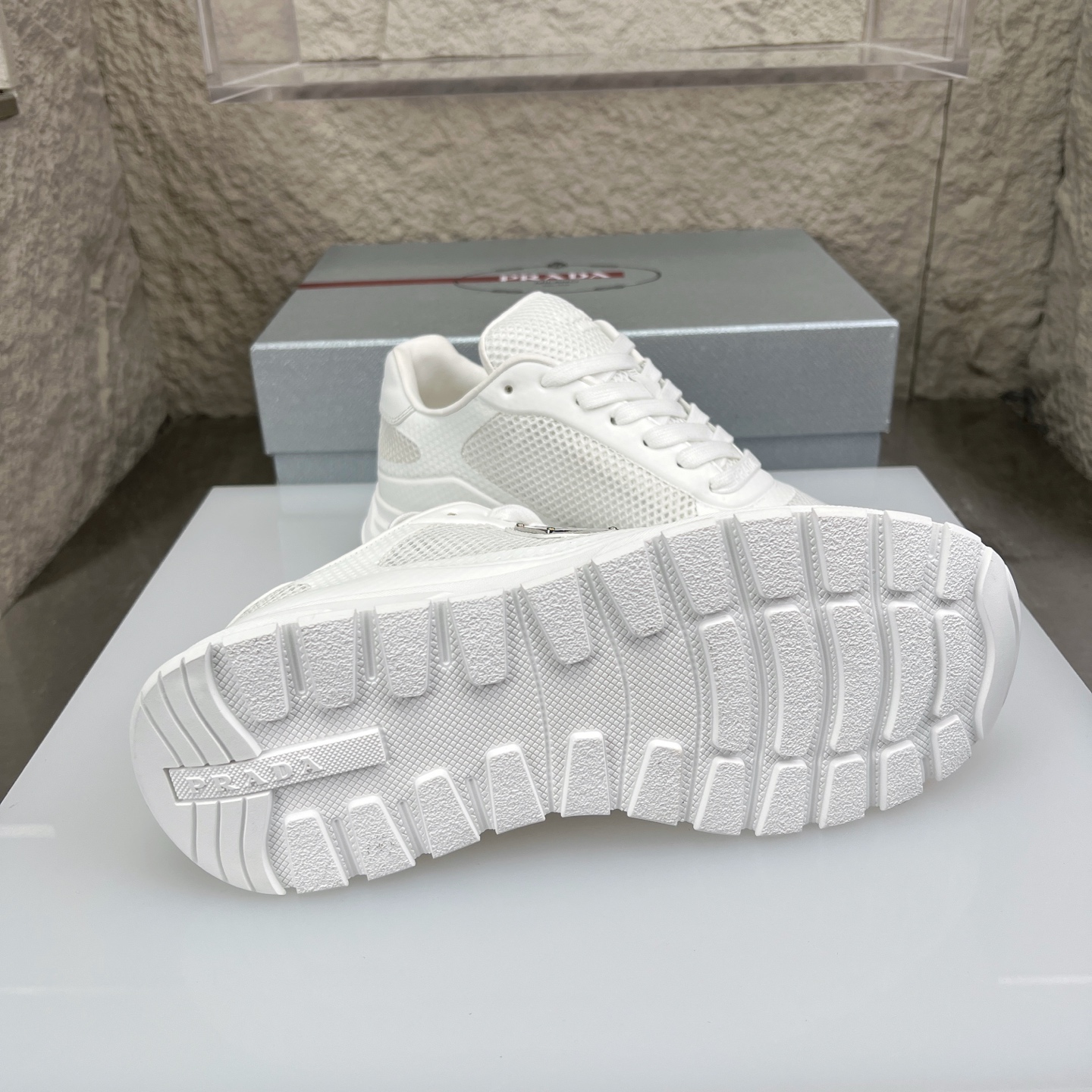 Prada Nappa Leather & Mesh Sneakers with Metal Logo Accent - White 10 i1752831549308 9318 0 8