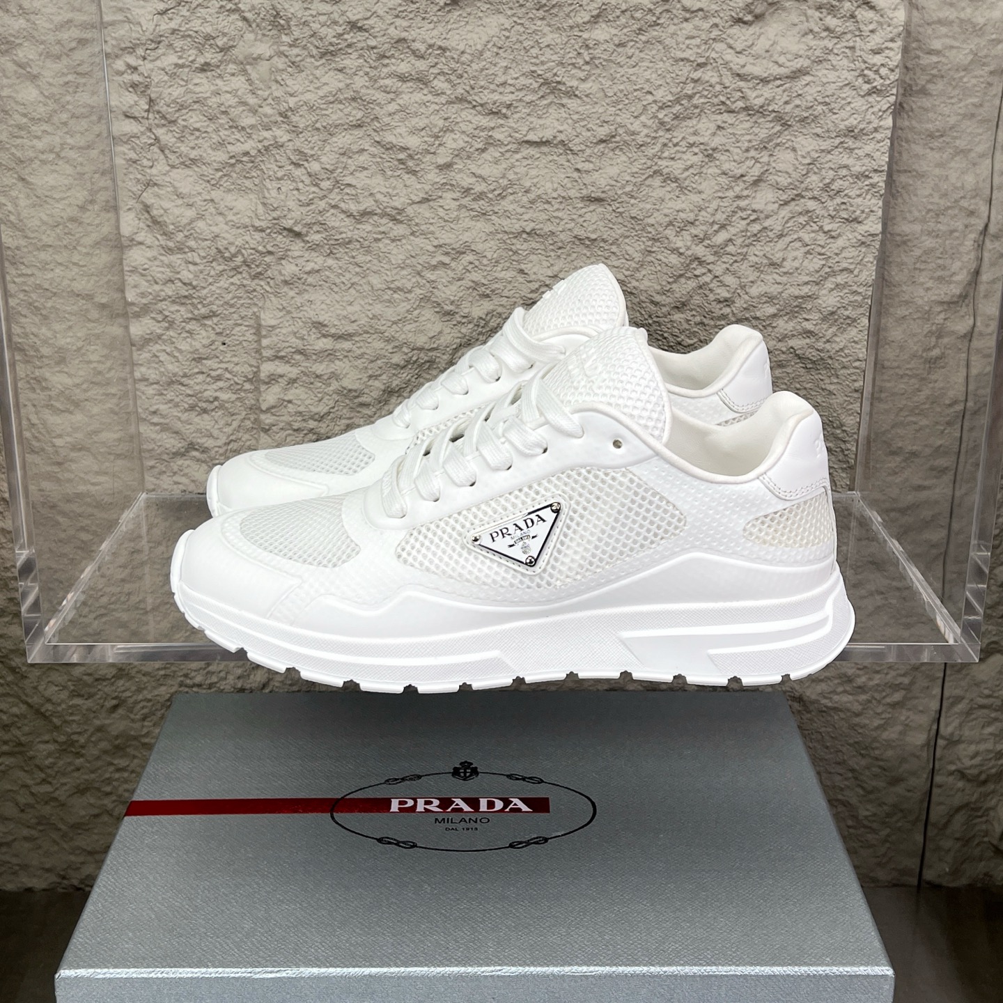 Prada Nappa Leather & Mesh Sneakers with Metal Logo Accent - White 2 i1752831551437 1762 0 0