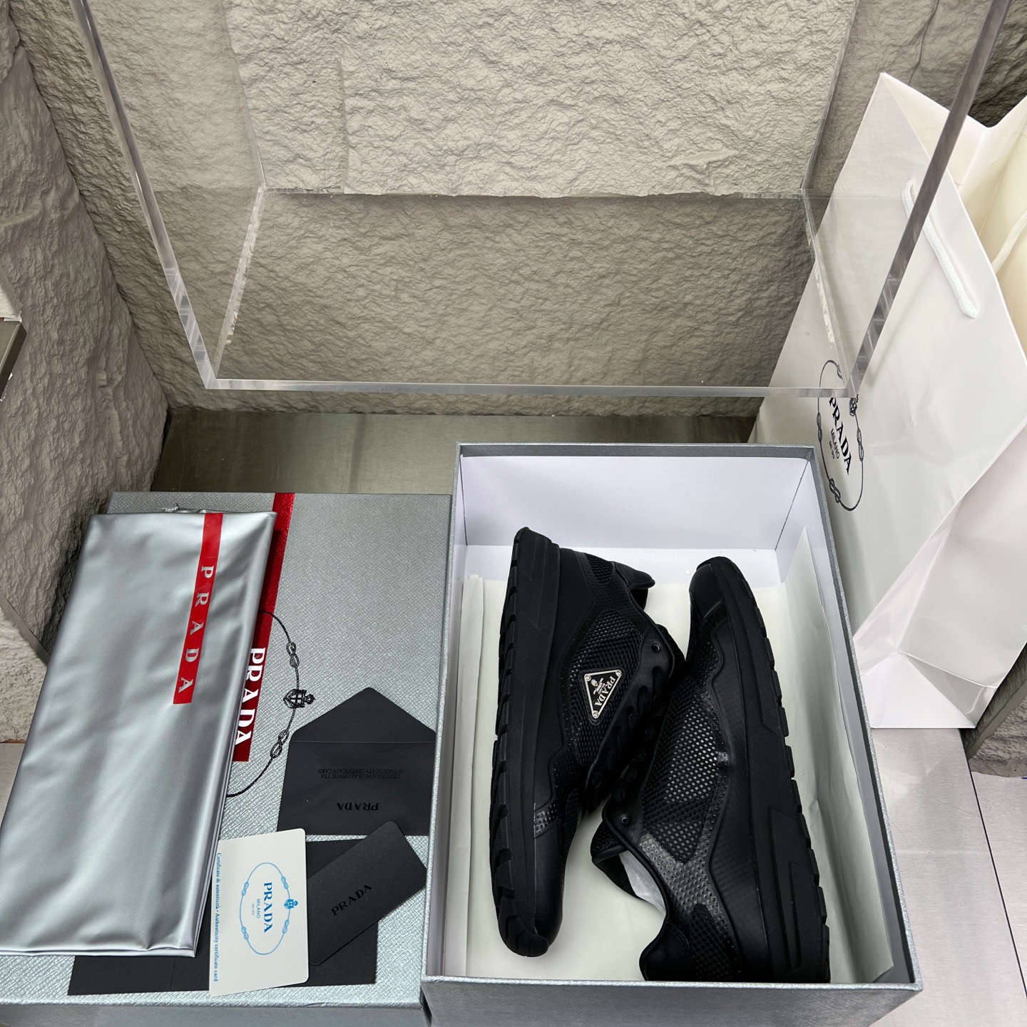 Prada Top-Tier Black Nappa Leather & Mesh Sneakers - Fashionable and Comfortable 2 i1752831709690 8382 0 1