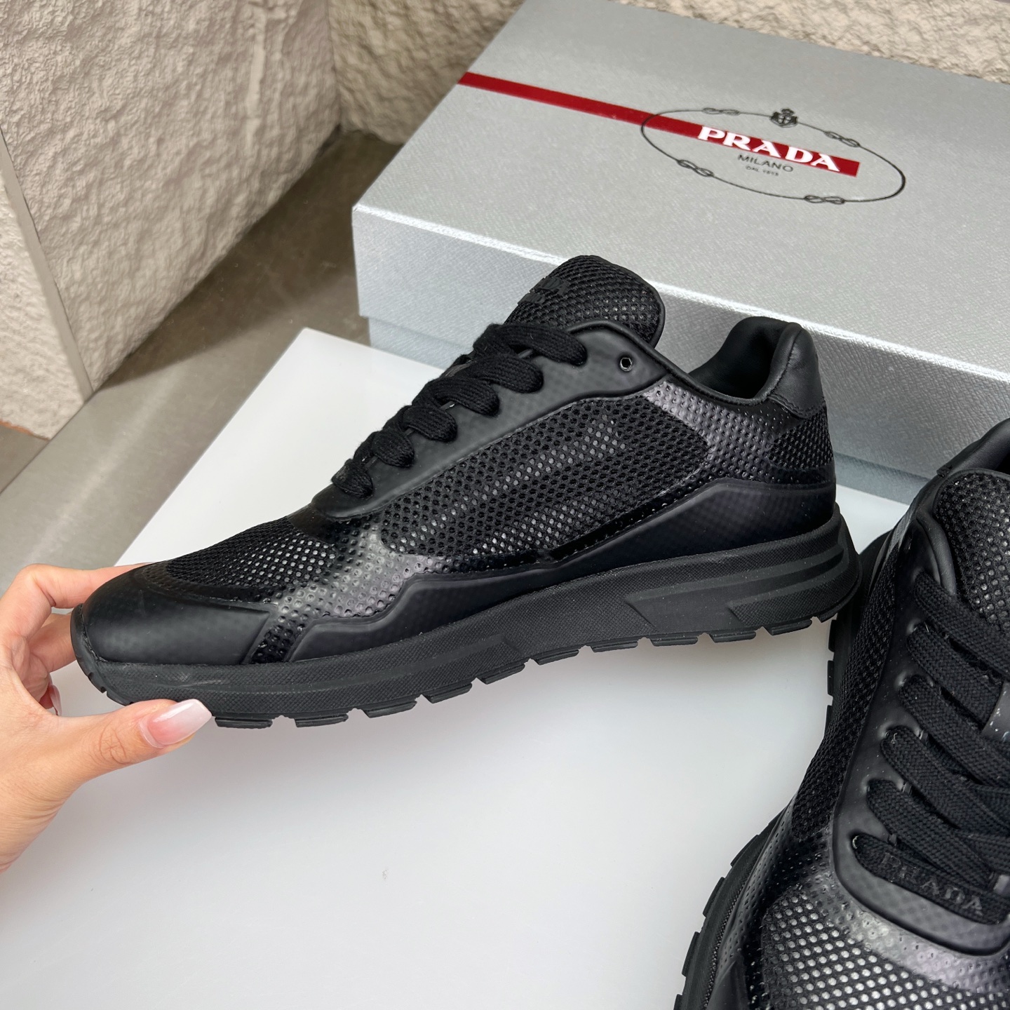 Prada Top-Tier Black Nappa Leather & Mesh Sneakers - Fashionable and Comfortable 5 i1752831709723 6941 0 4