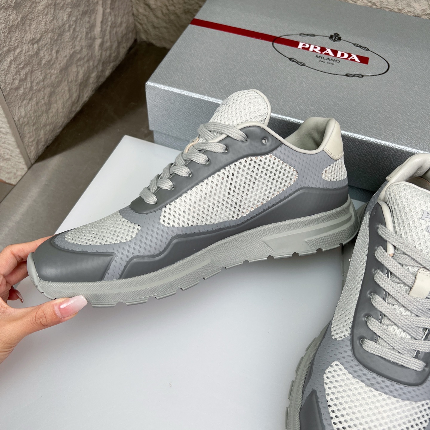 Prada Men's Gray Nappa Leather & Mesh Sneakers - Casual Athletic Runners 5 i1752831898978 8271 0 4