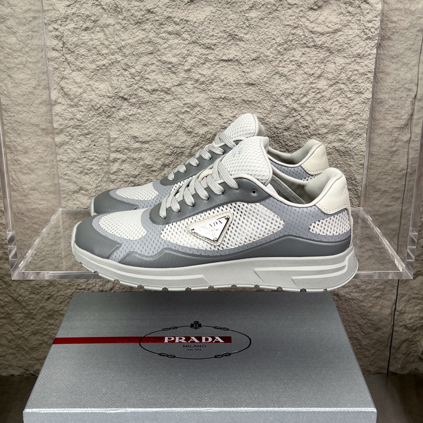 Prada Men's Gray Nappa Leather & Mesh Sneakers - Casual Athletic Runners 1 i1752831899004 2610 0 0