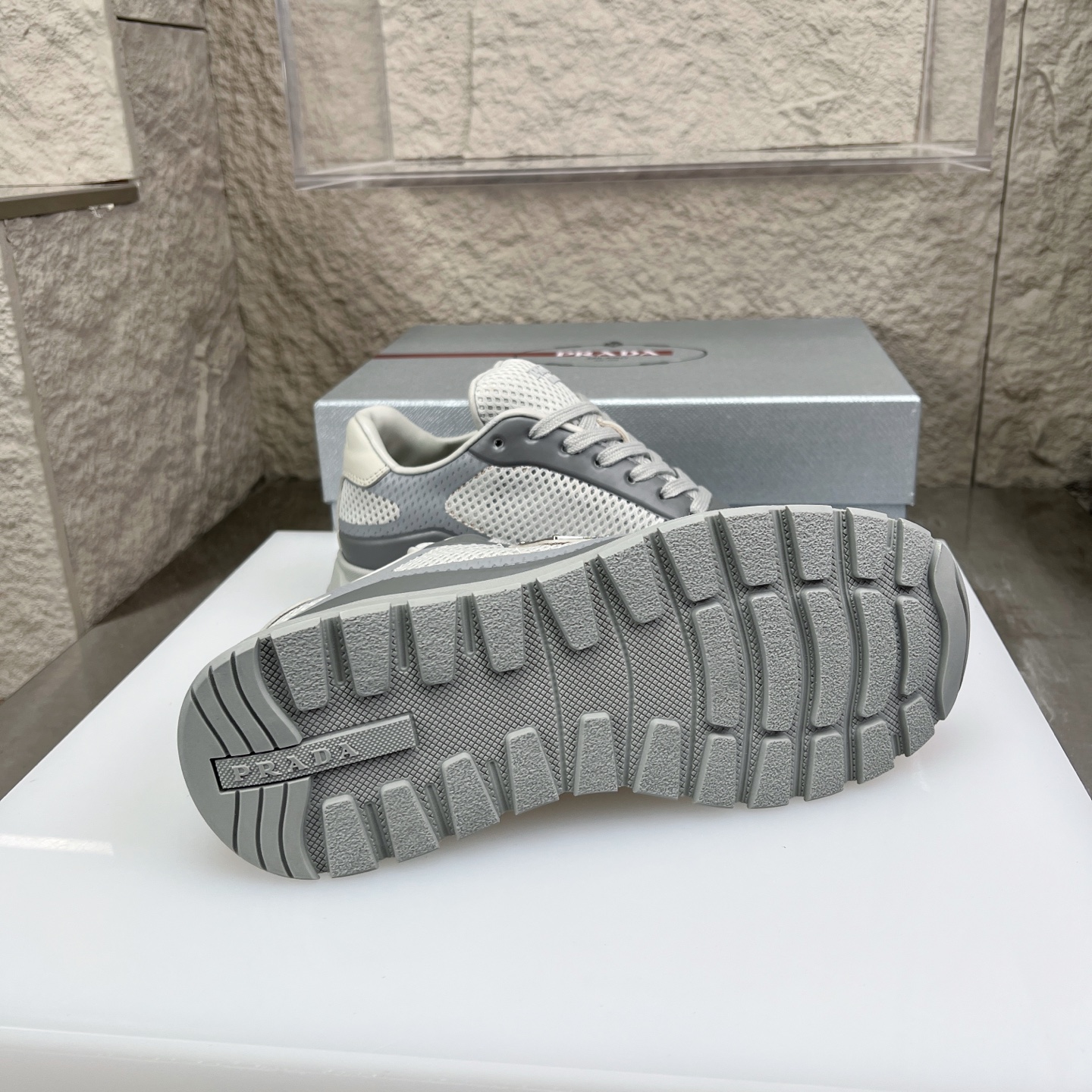 Prada Men's Gray Nappa Leather & Mesh Sneakers - Casual Athletic Runners 9 i1752831900535 1071 0 8