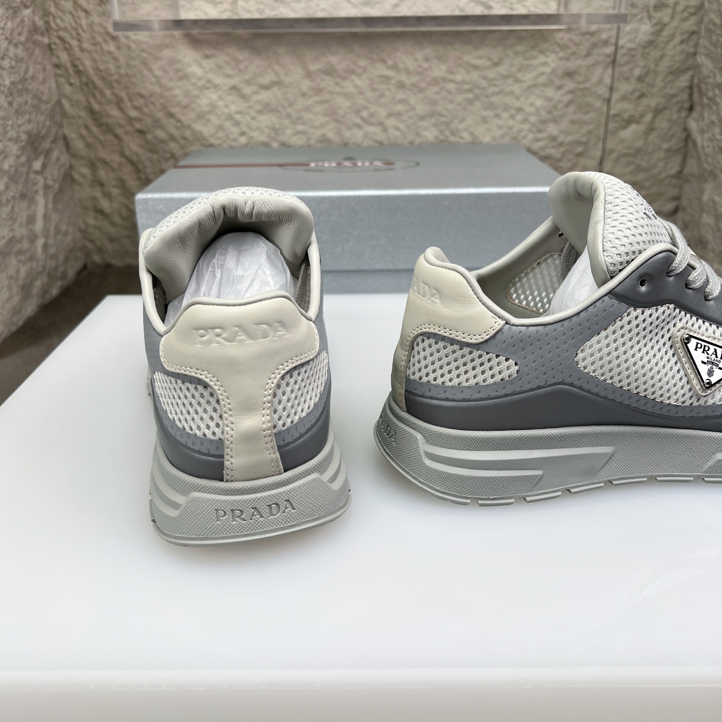 Prada Men's Gray Nappa Leather & Mesh Sneakers - Casual Athletic Runners 8 i1752831901179 1714 0 7