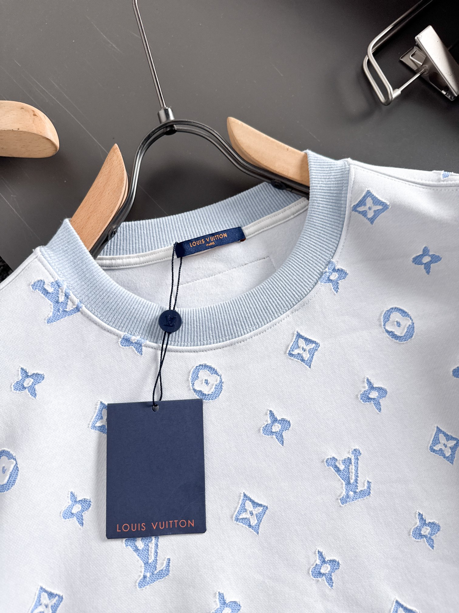 Louis Vuitton Monogram Jacquard Crewneck Sweater Classic Fit - Blue/White 4 a1754317387783 0141
