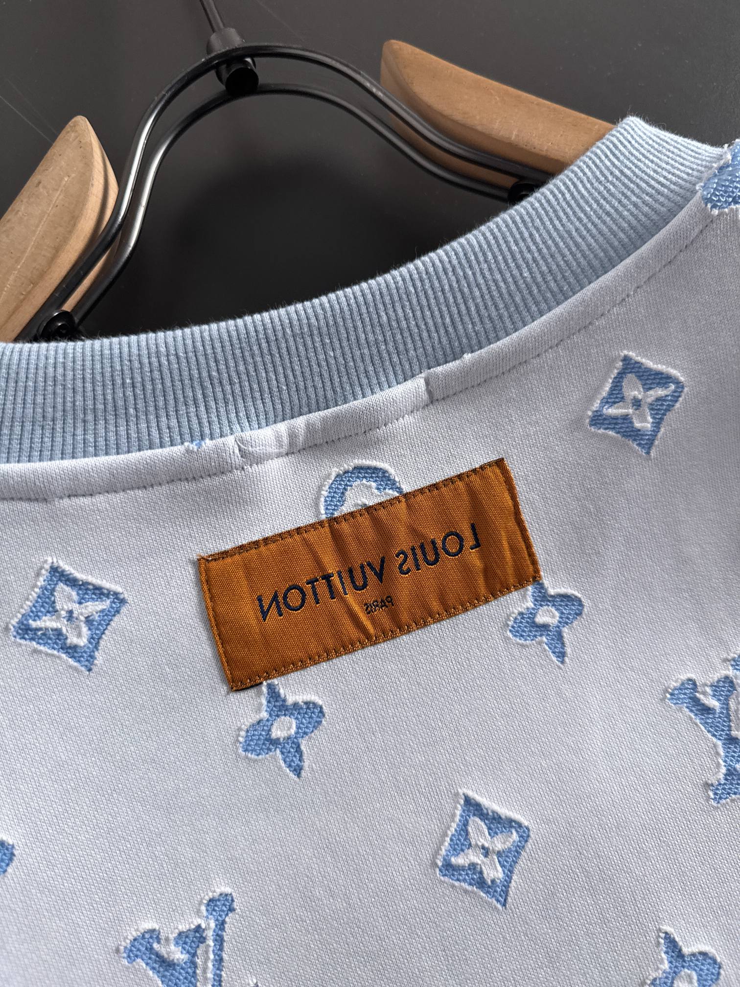 Louis Vuitton Monogram Jacquard Crewneck Sweater Classic Fit - Blue/White 5 a1754317388245 6563