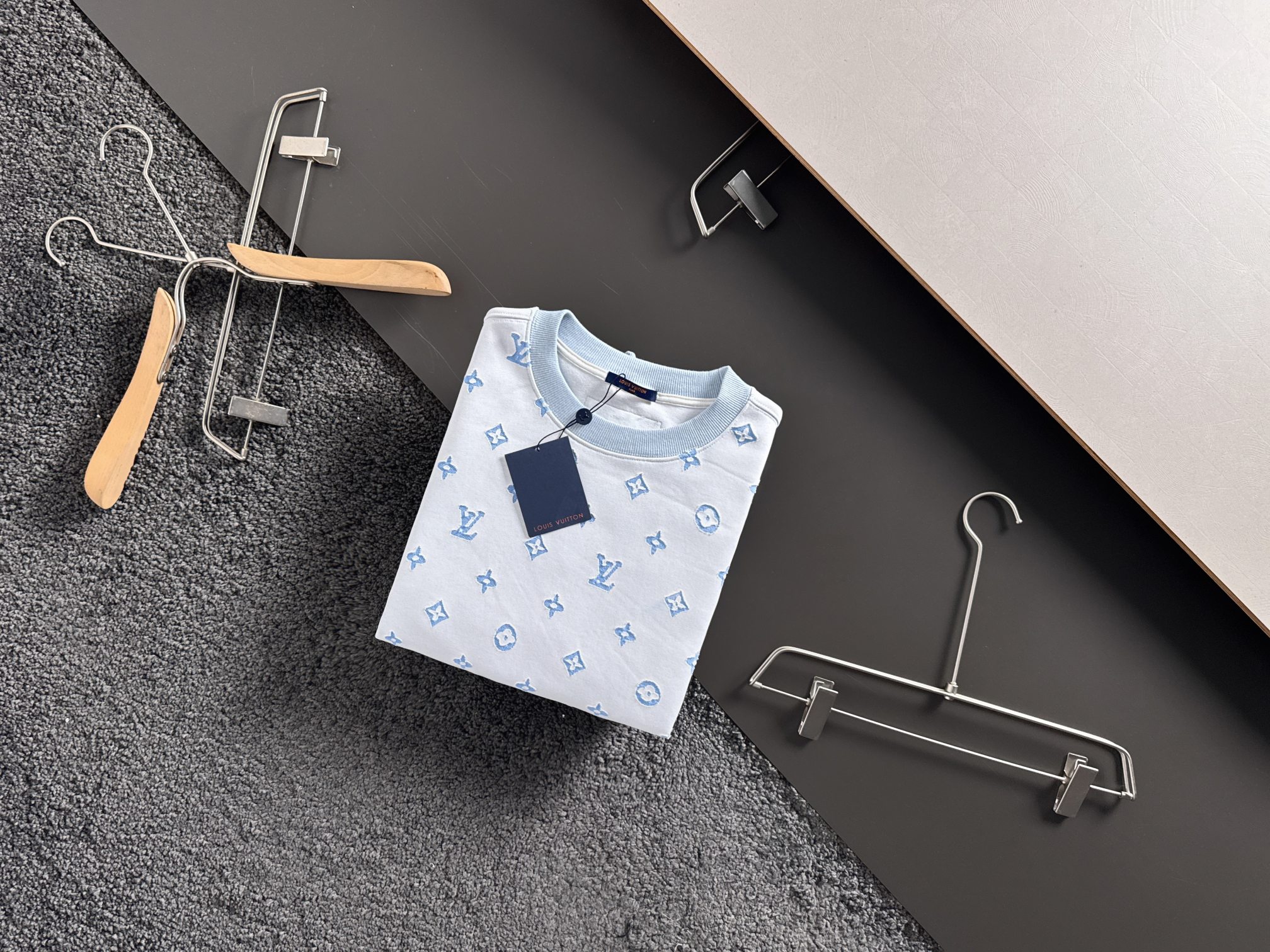 Louis Vuitton Monogram Jacquard Crewneck Sweater Classic Fit - Blue/White 3 a1754317388605 0676