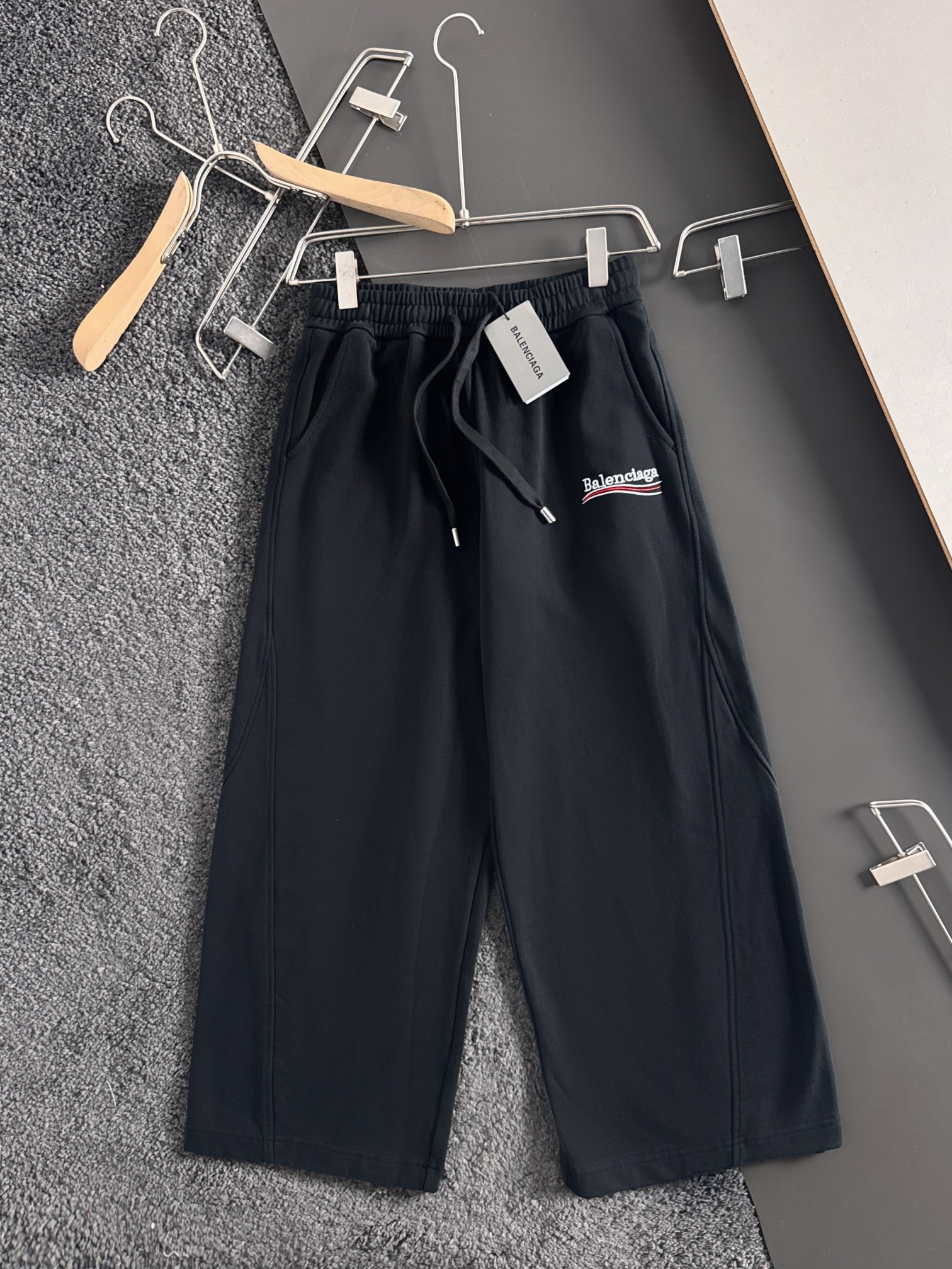 Balenciaga Black Cotton Blend Cropped Logo Sweatpants Drawstring Elastic Waist 1 a1755509941530 2307