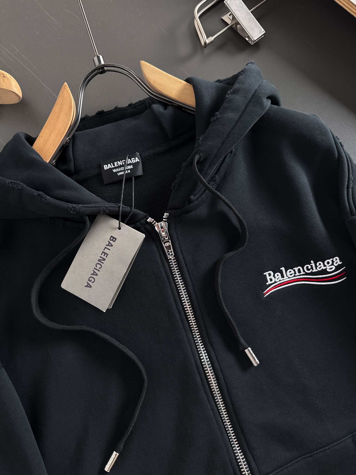 Balenciaga Black Cotton Blend Zip-Up Hoodie with Logo 4 a1755510133994 0283