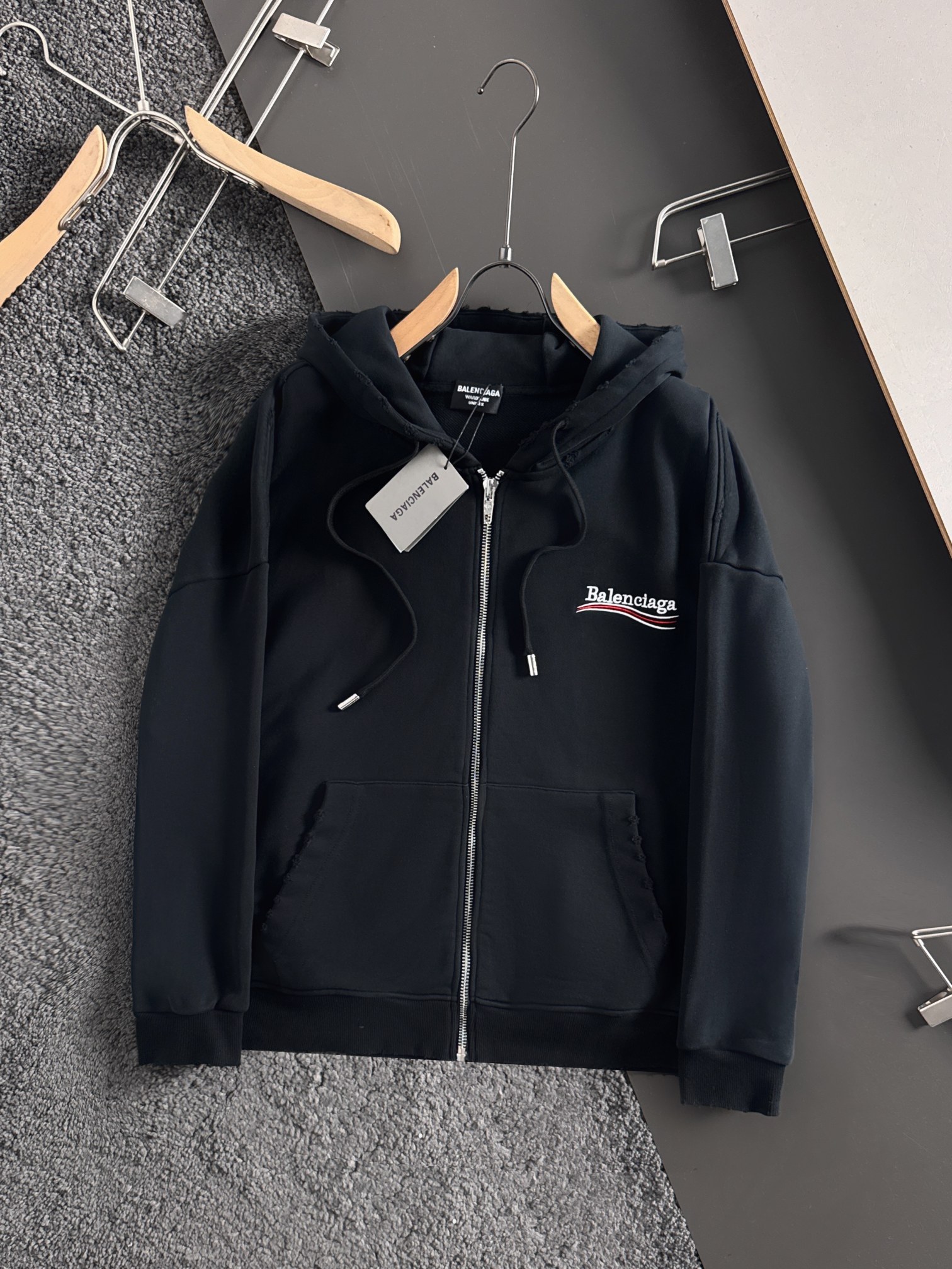 Balenciaga Black Cotton Blend Zip-Up Hoodie with Logo 1 a1755510134763 1527