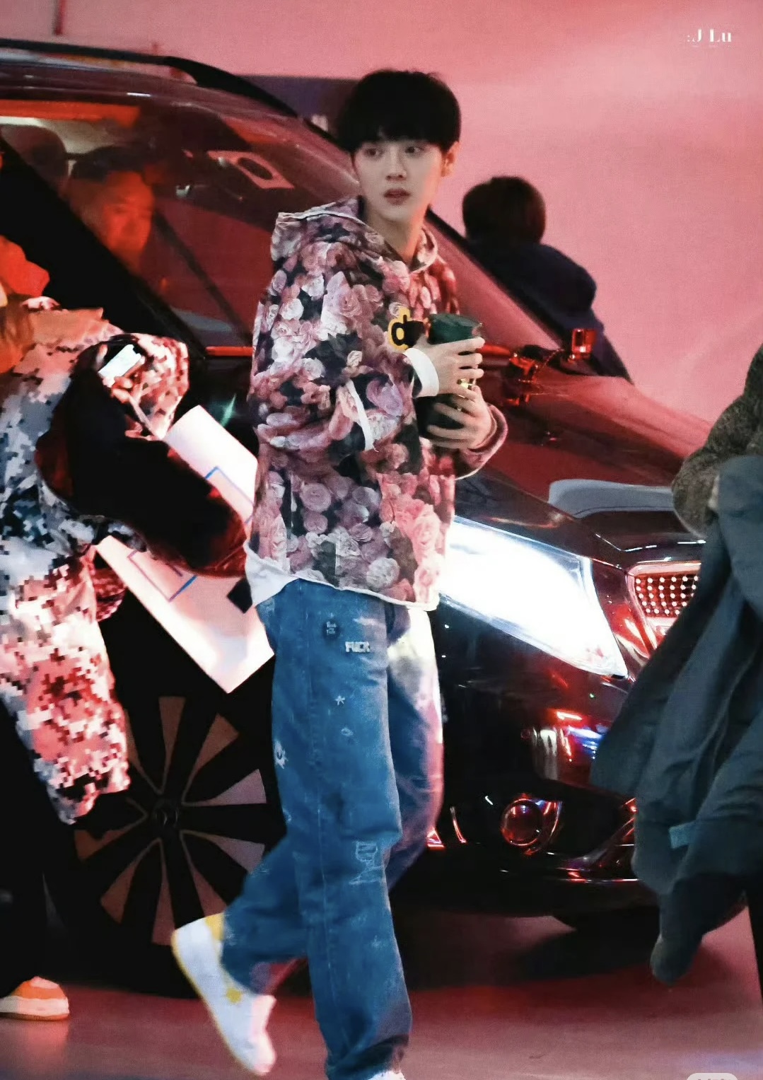 Supreme X HJR Trompe L'oeil Hooded Work Jacket 艺术家联名错视涂鸦印花牛仔裤 上身效果#