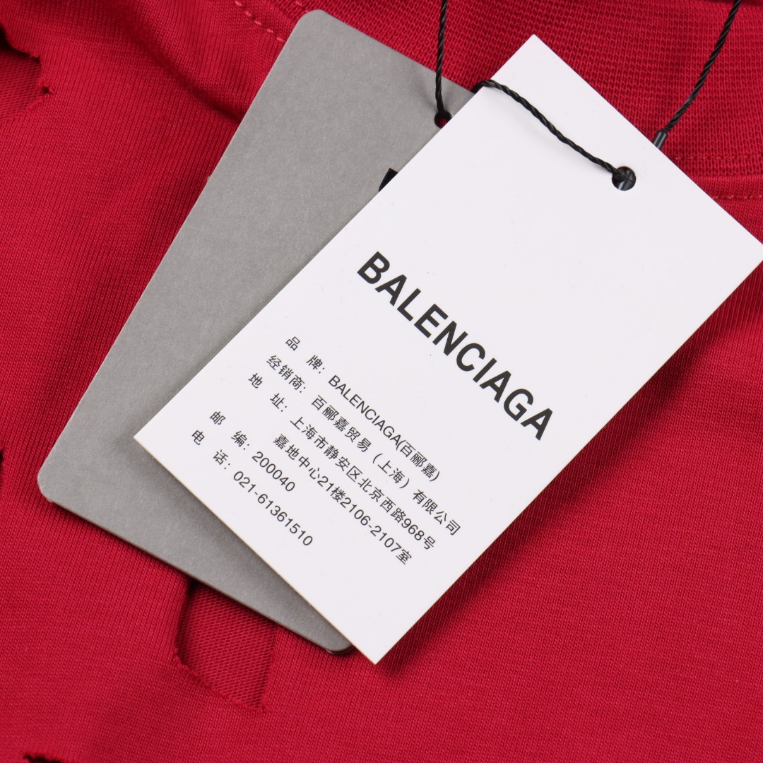 BALENCIAGA巴黎世家 艺术破洞短袖T恤