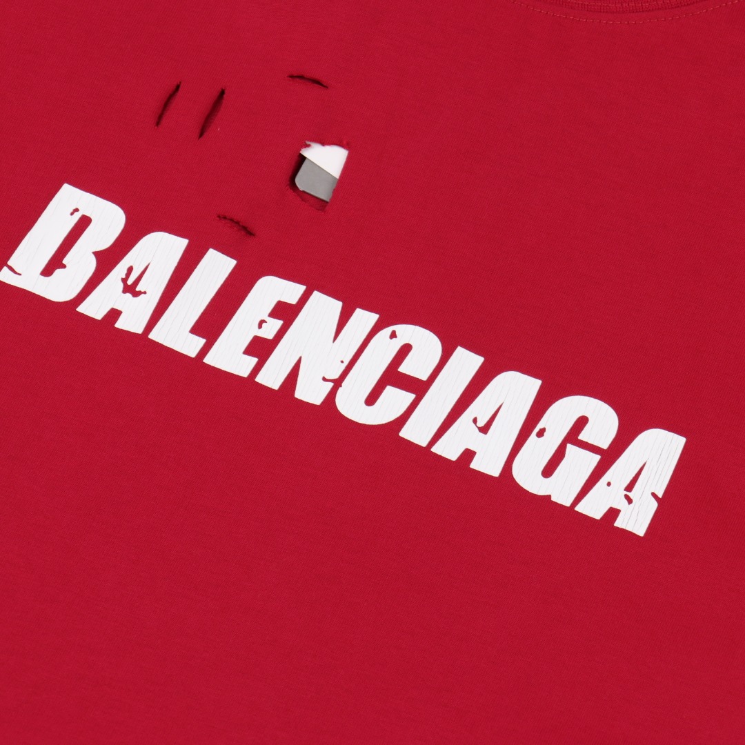 BALENCIAGA巴黎世家 艺术破洞短袖T恤