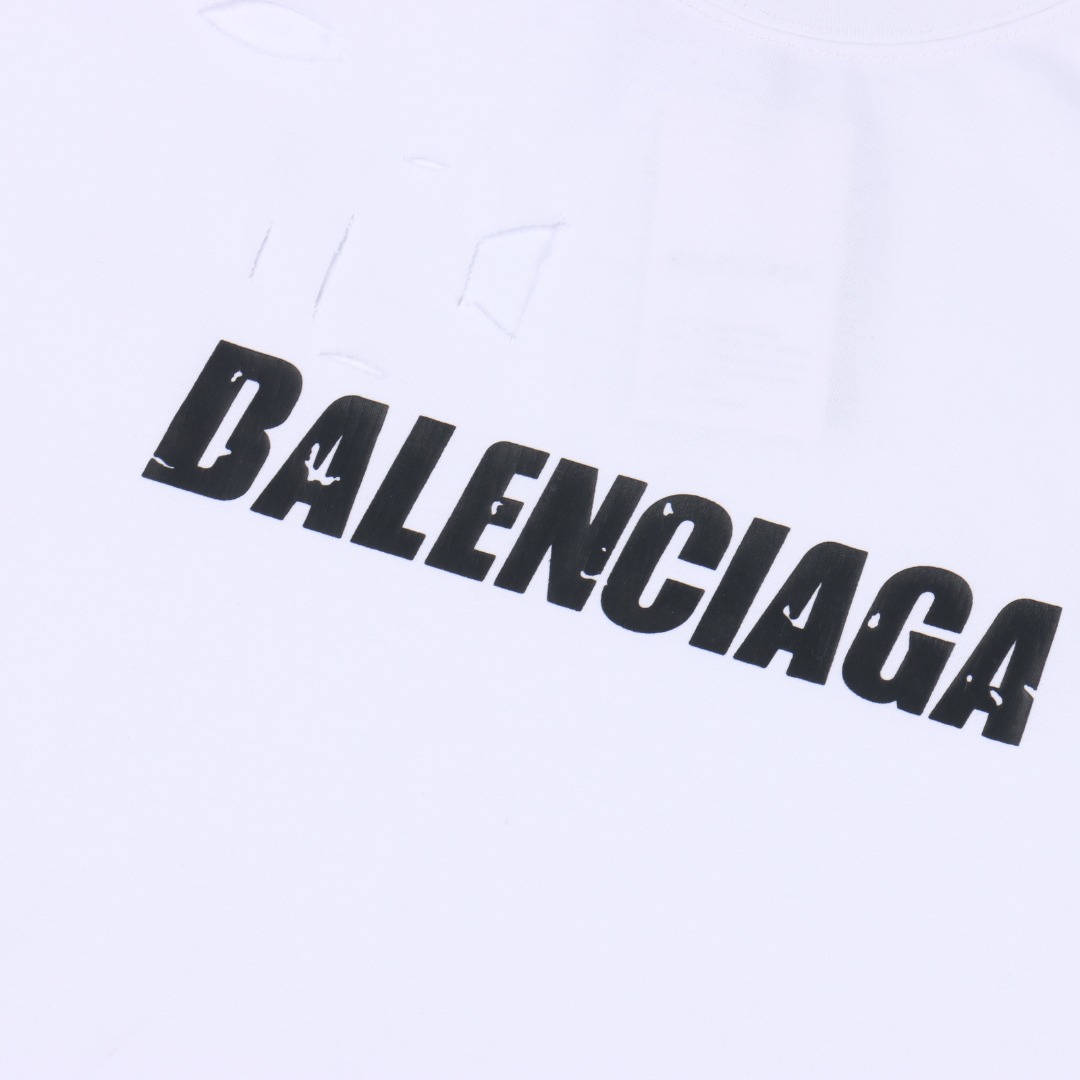 BALENCIAGA巴黎世家 艺术破洞短袖T恤