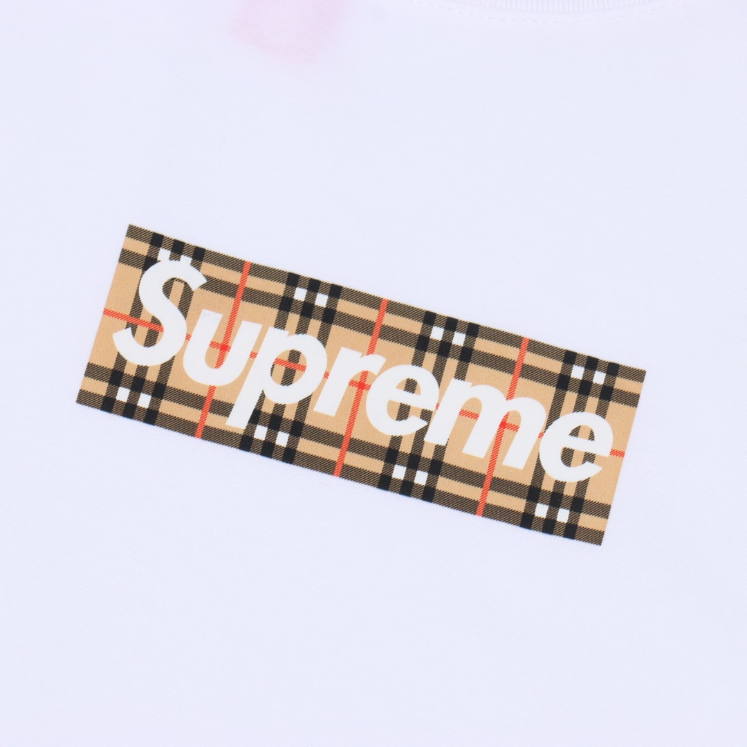 Supreme X BURBERRY/巴宝莉BBR 联名款格纹字母印花短袖T恤
