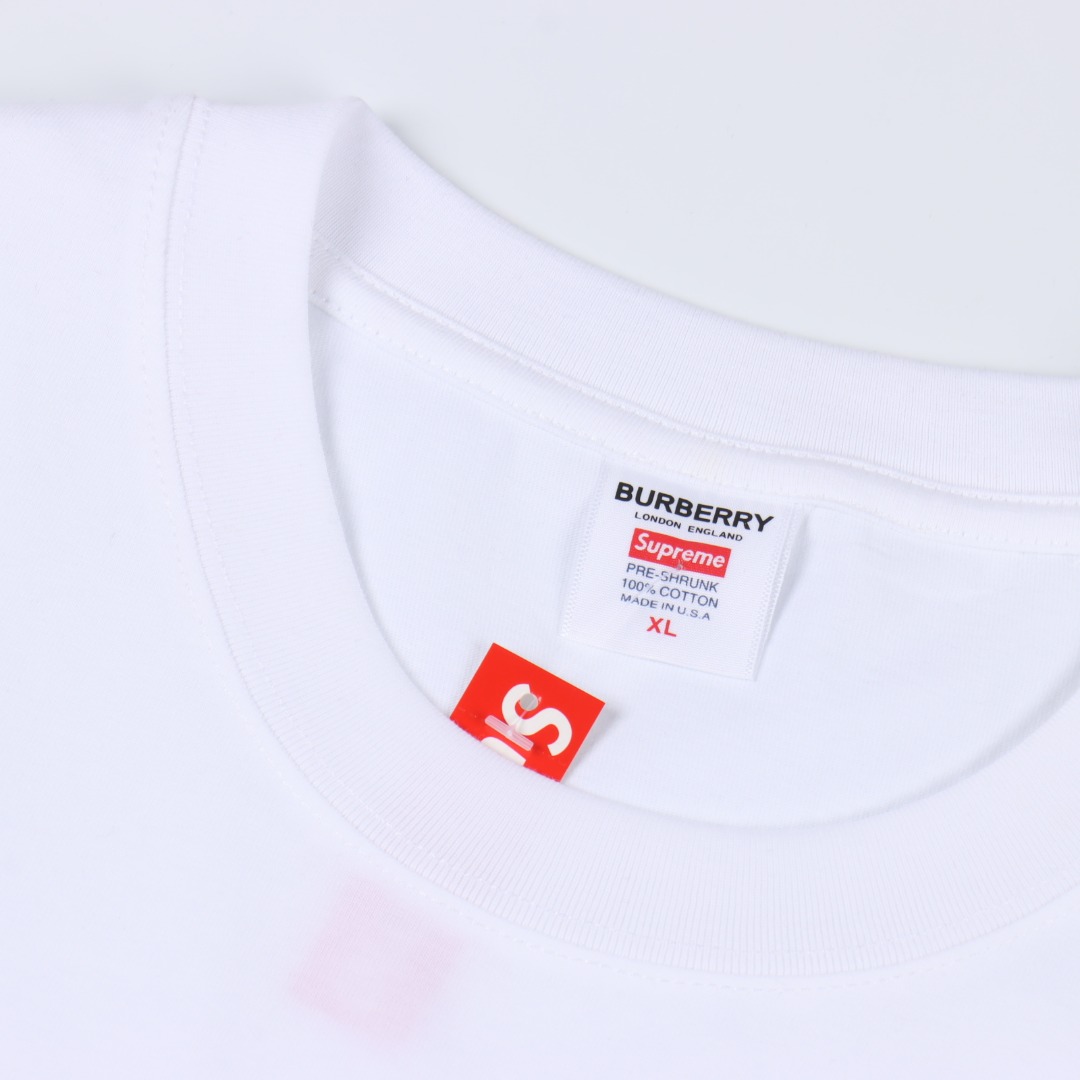Supreme X BURBERRY/巴宝莉BBR 联名款格纹字母印花短袖T恤