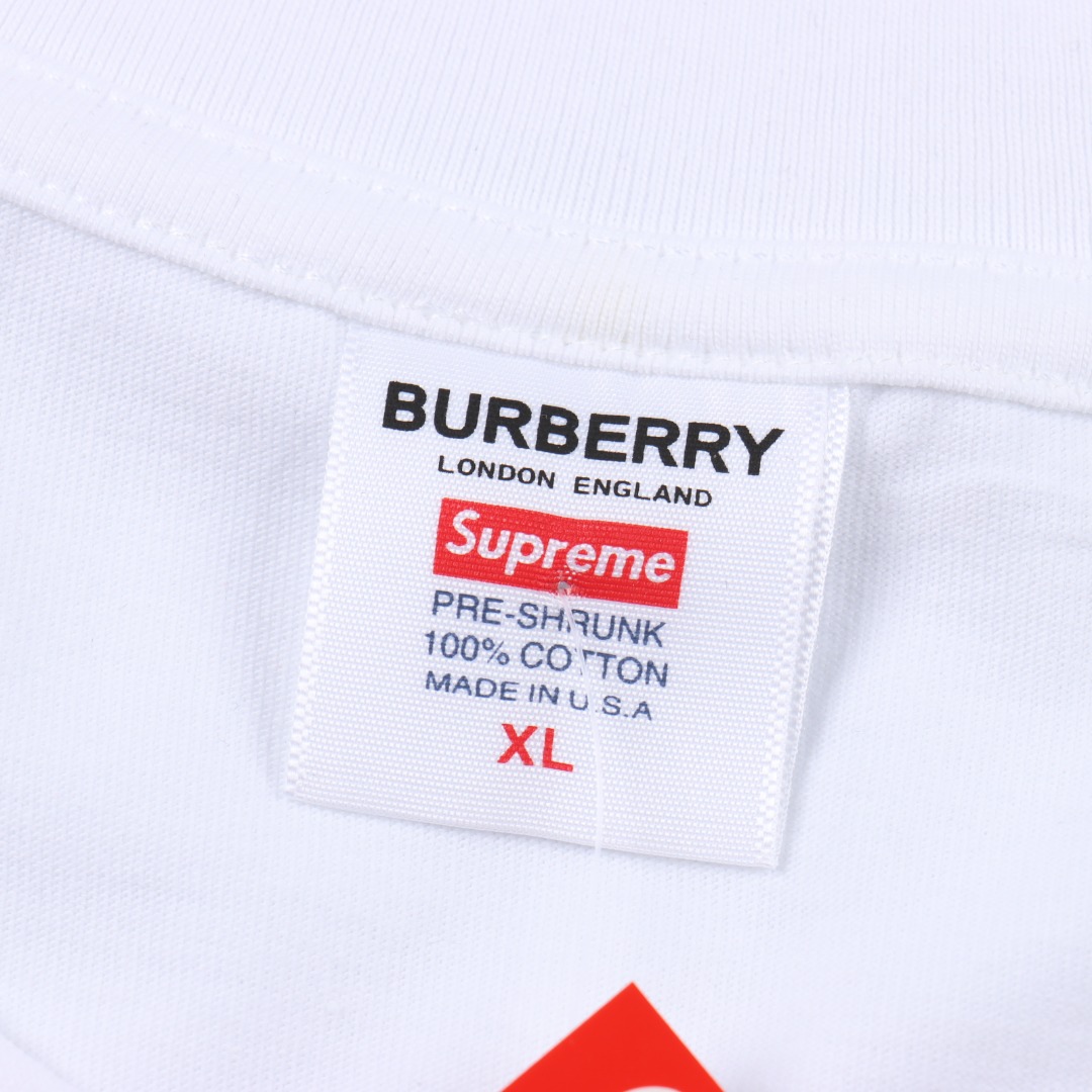 Supreme X BURBERRY/巴宝莉BBR 联名款格纹字母印花短袖T恤