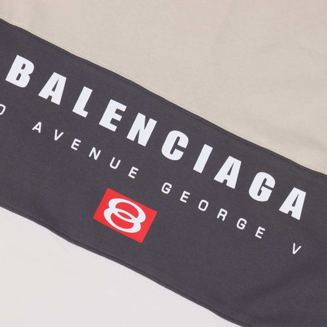BALENCIAGA/巴黎世家 三色拼接字母印花短袖 黑灰 杏色
