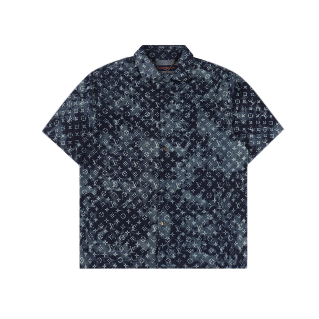 Louis Vuitton/路易威登 1V 25SS 扎染挂毯图案夏威夷牛仔短袖衬衫