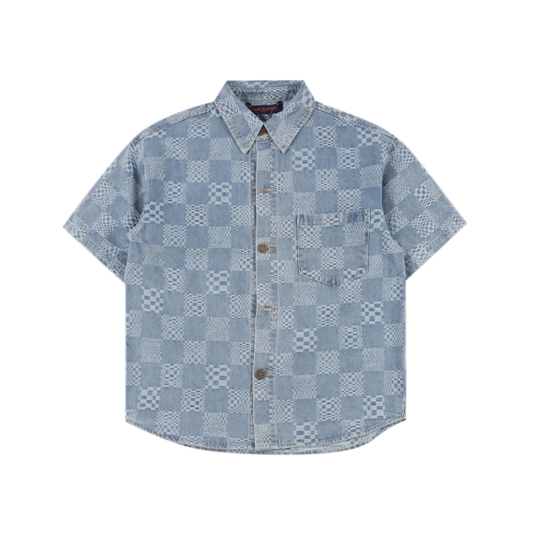 Louis Vuitton/路易威登 1V 25SS 棋盘格提花牛仔短袖衬衫