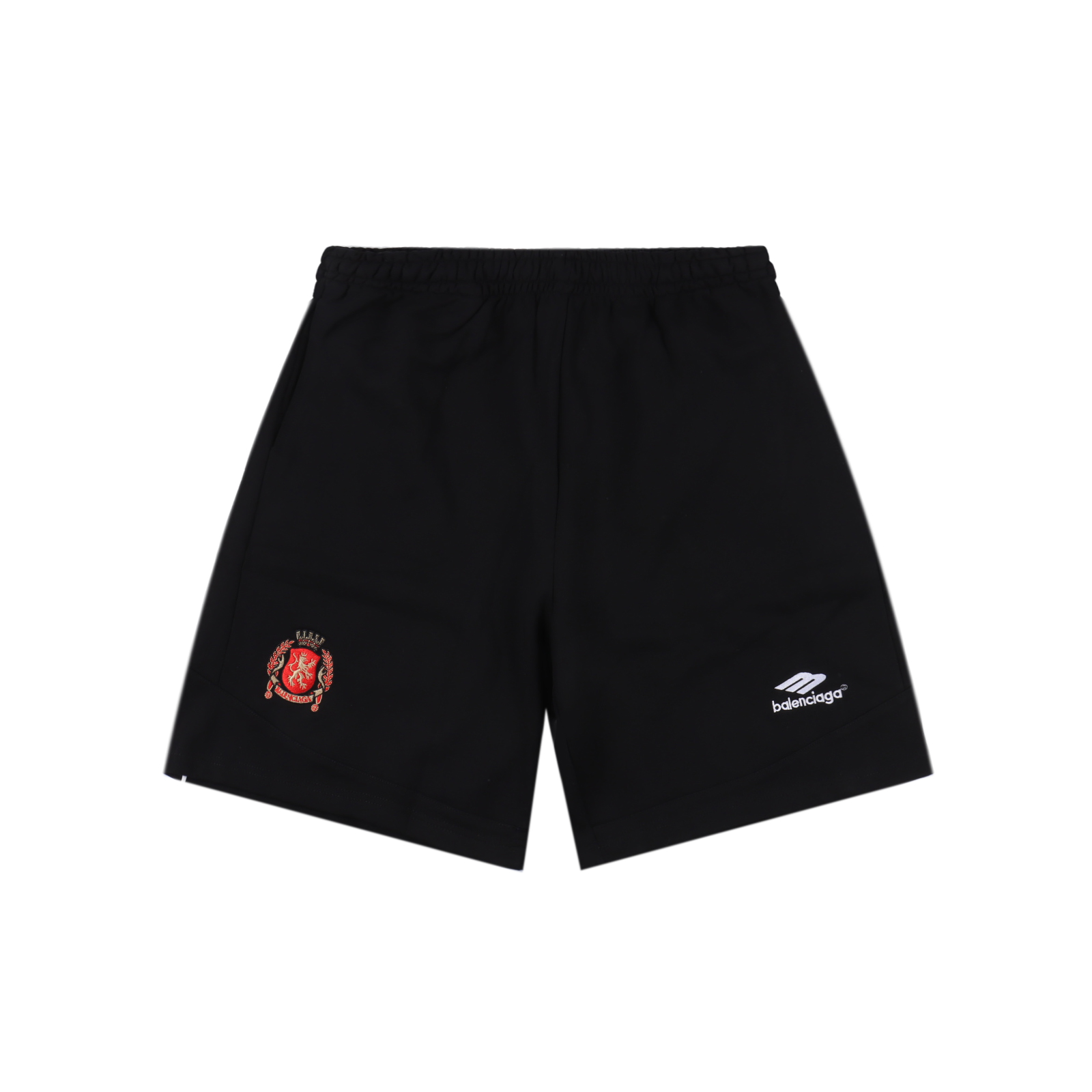 Balenciaga/巴黎世家 BLCG 25SS 曼联刺绣白条拼接短裤 黑色