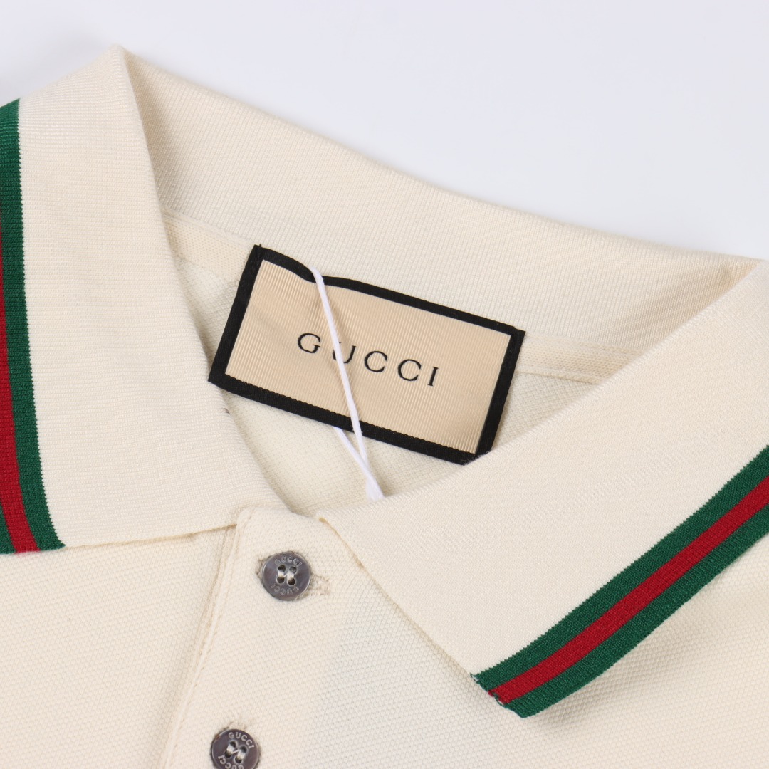 GUCCI/古驰 双G字母硅胶短袖Polo衫 黑色 白色 杏色-莆田鞋,莆田鞋货源,高仿鞋,高仿鞋货源,安福档口,莆田高仿鞋,莆田鞋批发,高仿鞋批发,莆田高仿运动鞋,高仿运动鞋,莆田运动鞋 GUCCI/古驰 双G字母硅胶短袖Polo衫 黑色 白色 杏色