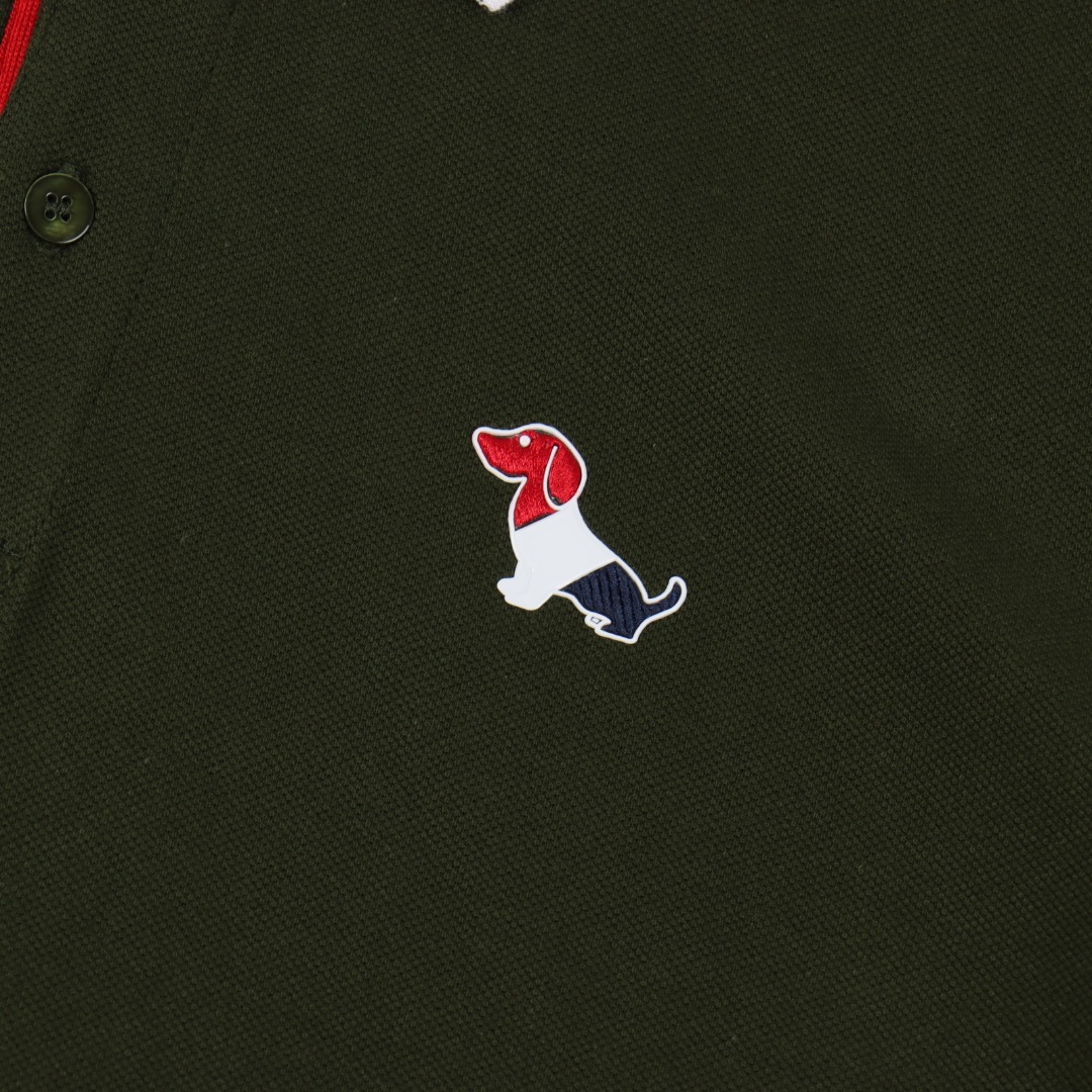 Thom Browne/汤姆布朗 三色小狗贴饰刺绣短袖Polo衫 黑色 白色 绿色