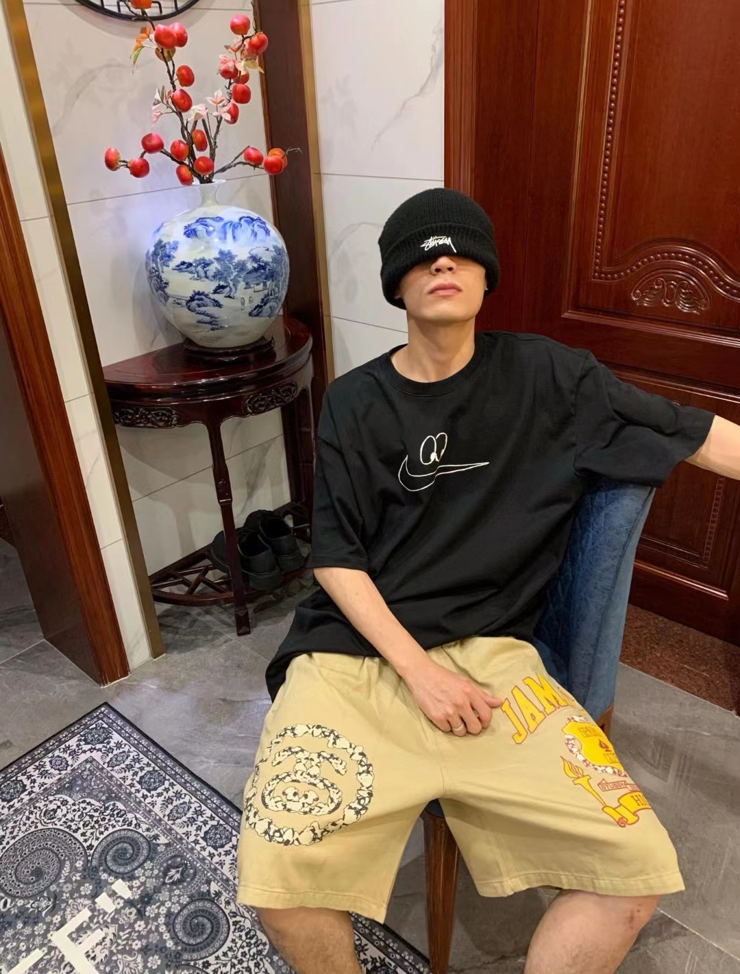 Stussy X Denim Tears 联名款 SS25 印花休闲短裤 上身效果#