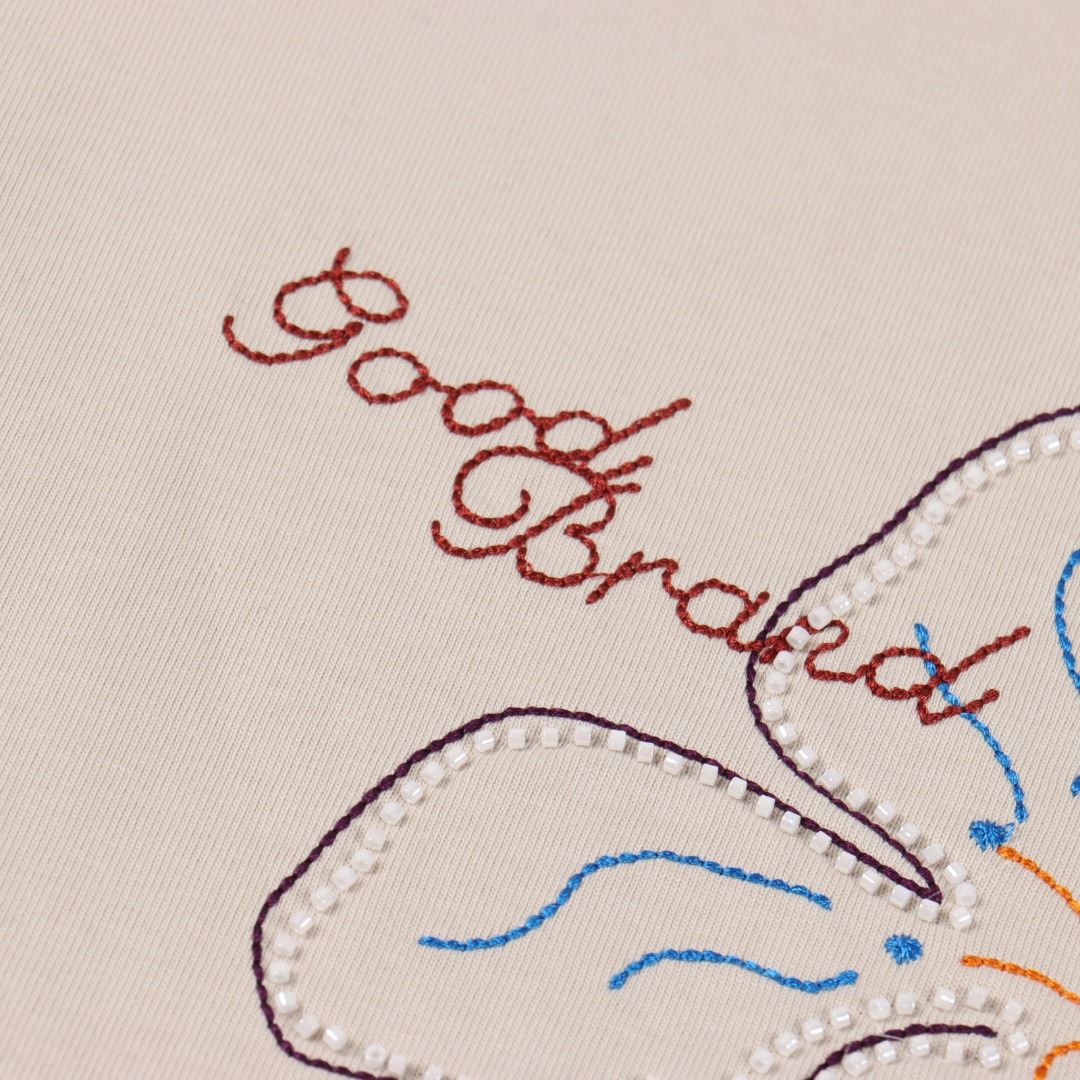 GOODBRAND 绽放之花手绘和平花卉休闲短袖T恤 黑色 米灰