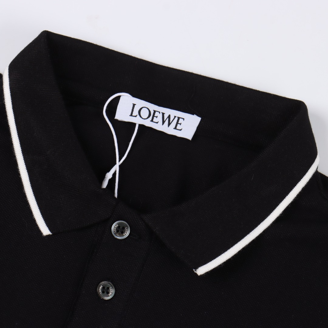LOEWE/罗意威 四叶花撞色刺绣短袖Polo衫 黑色