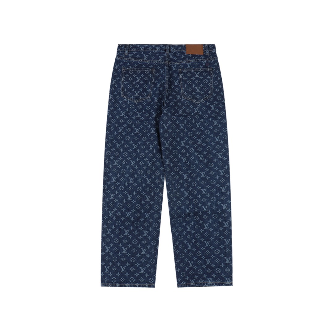 Louis Vuitton/路易威登 1V 25FW 侧面卡其条纹饰带满印老花提花牛仔长裤 蓝色-Chinese UA Cheap High Quatity Brand Clothes Bags handbags Sneakers wholesale wholesaler seller from China Factory suppliers Fashion Clothing Shoes best Quality Beautiful Price Louis Vuitton/路易威登 1V 25FW 侧面卡其条纹饰带满印老花提花牛仔长裤 蓝色