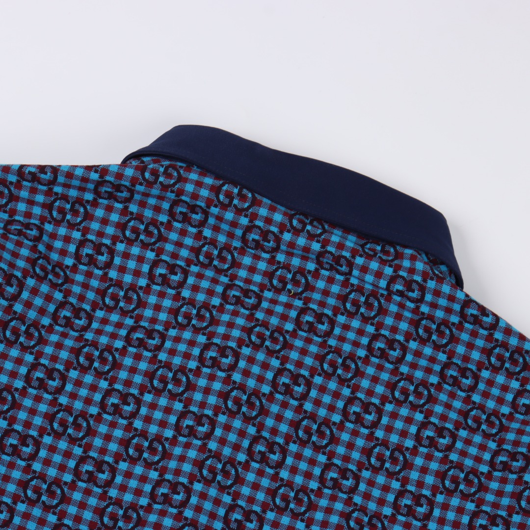 Gucci/古驰 GC 25FW 小G提花棉麻长袖衬衫 绿色/蓝色