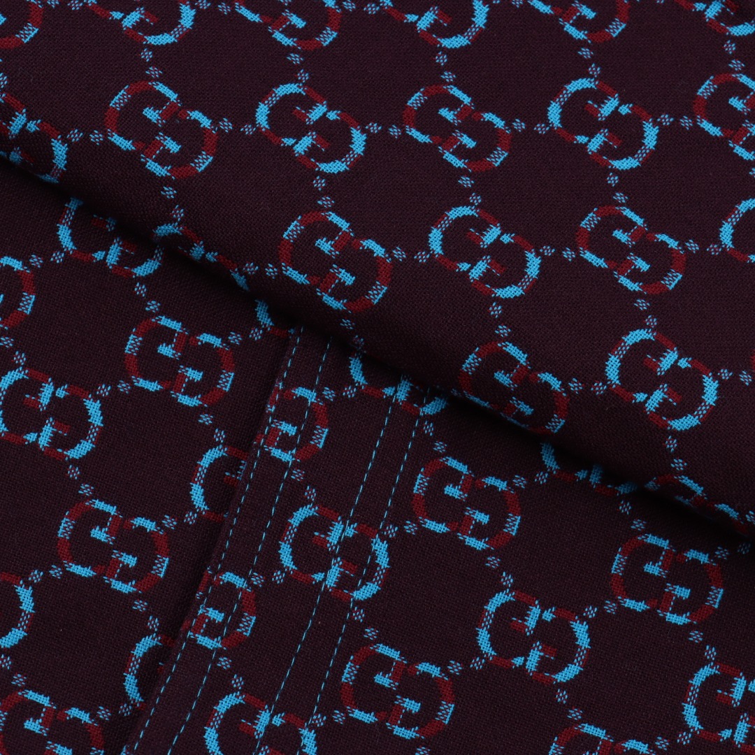 Gucci/古驰 GC 25FW 小G提花棉麻长袖衬衫 绿色/蓝色