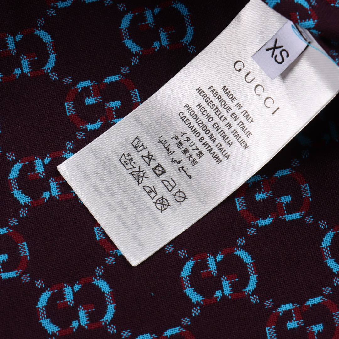 Gucci/古驰 GC 25FW 小G提花棉麻长袖衬衫 绿色/蓝色