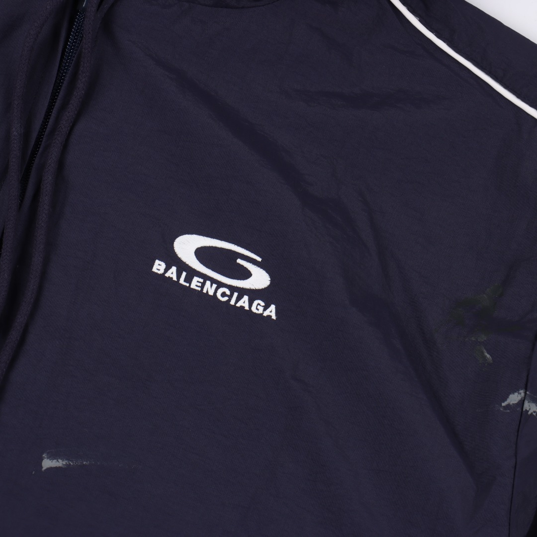 Balenciaga/巴黎世家 BLCG 25FW 84涂鸦喷漆藏青半环刺绣运动套装外套藏青